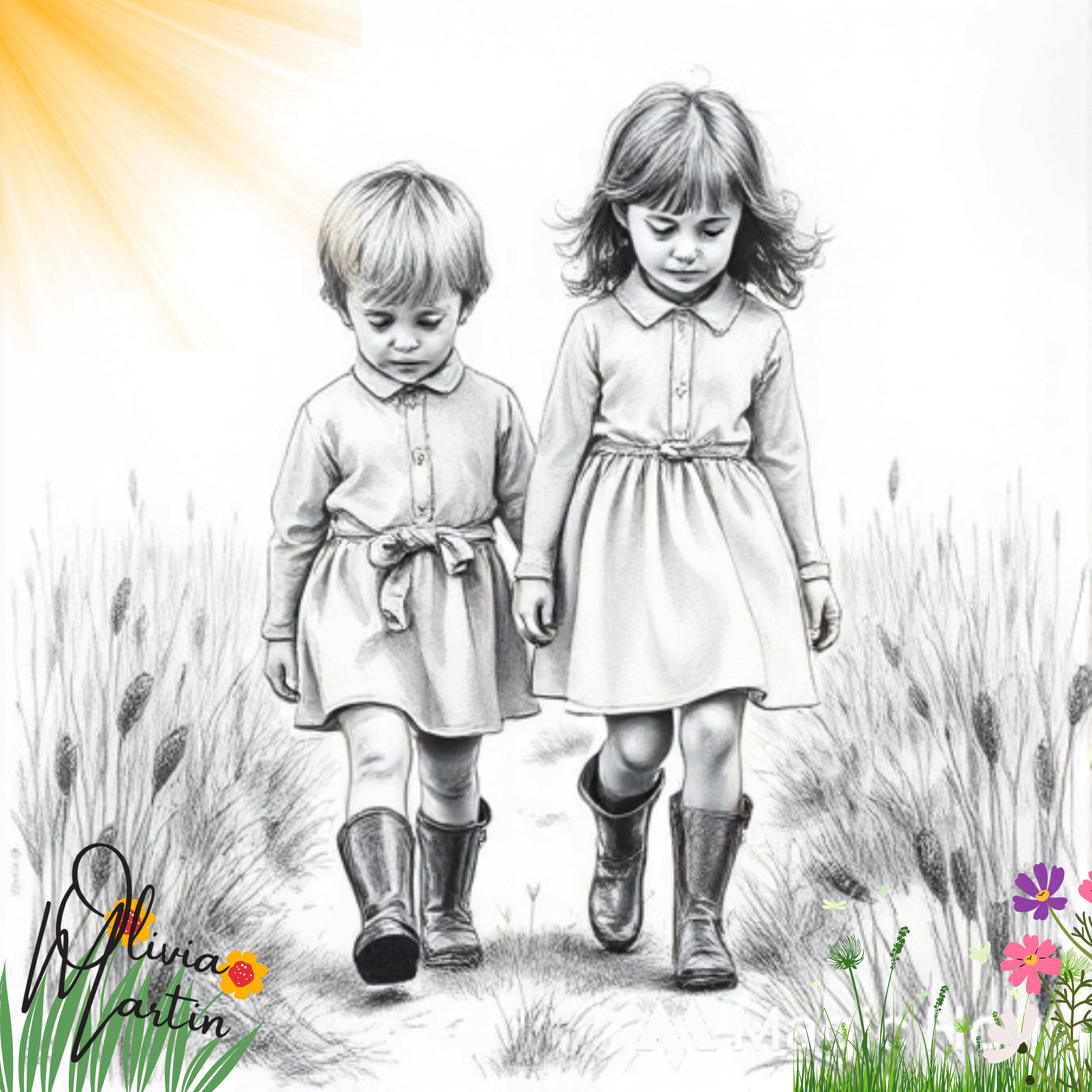 Canvas Wall Art, Two Kiddies Walking in their Wellies