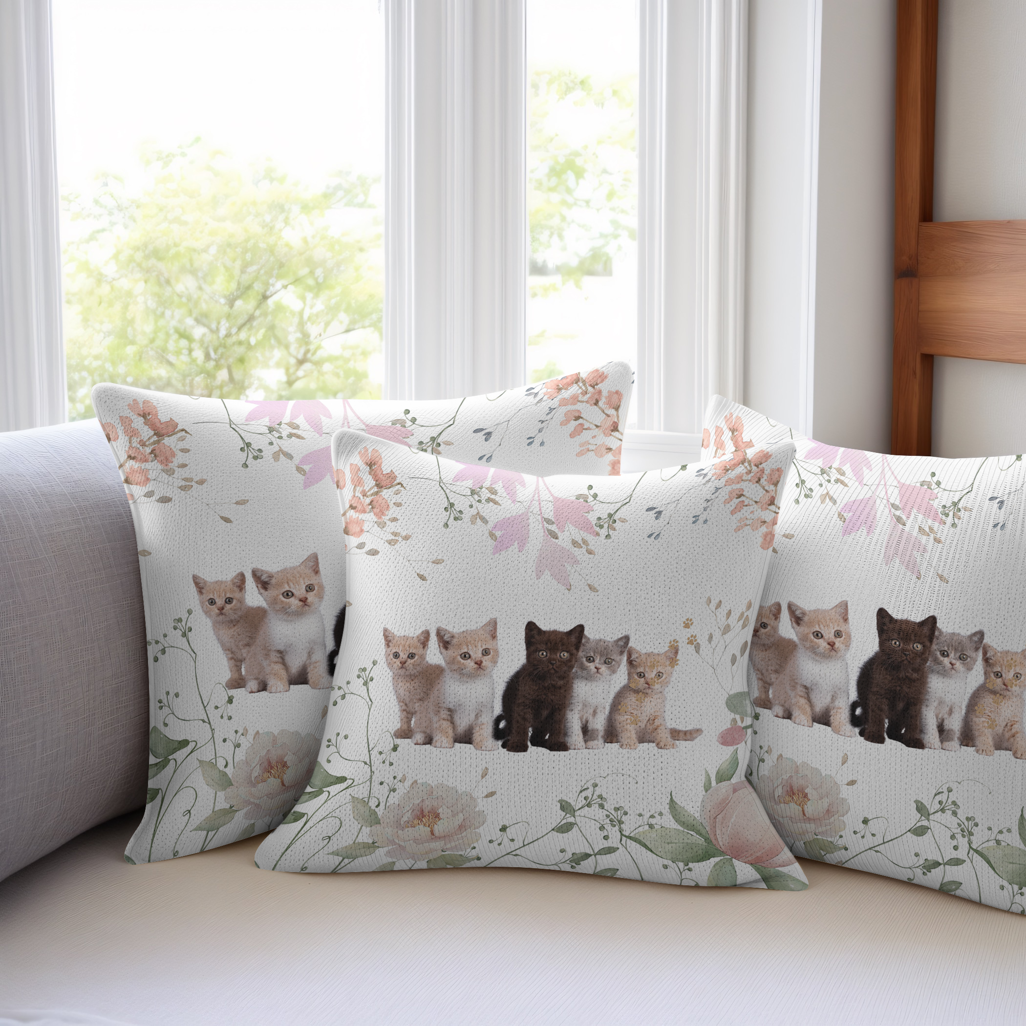 Cushion in faux suede for cat lovers, cute design for many areas in the house.