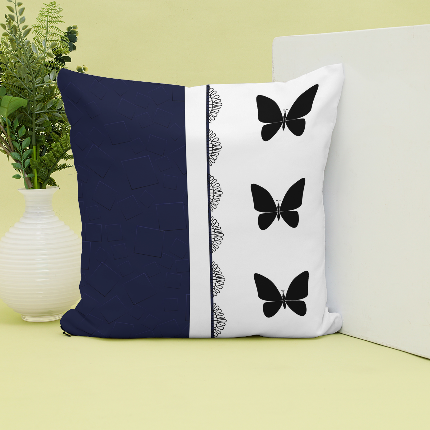 Navy Butterfly Cushion – Square Throw Pillow in Multiple Sizes