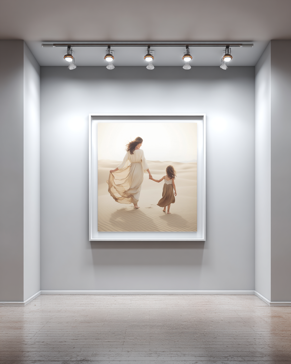 Canvas wall art, wonderful soft colour painting of mother and daughter 