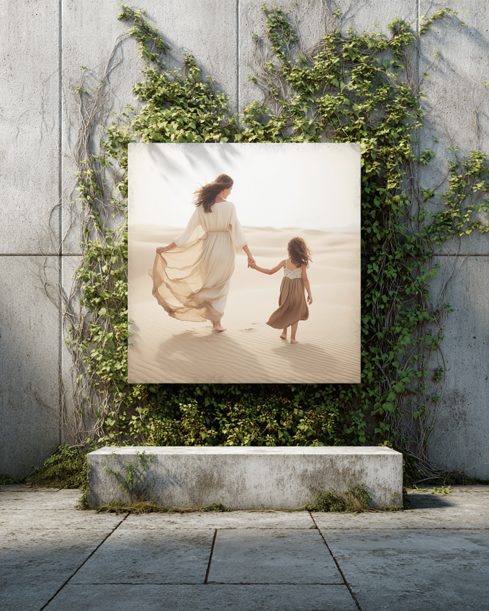 Canvas wall art, wonderful soft colour painting of mother and daughter 