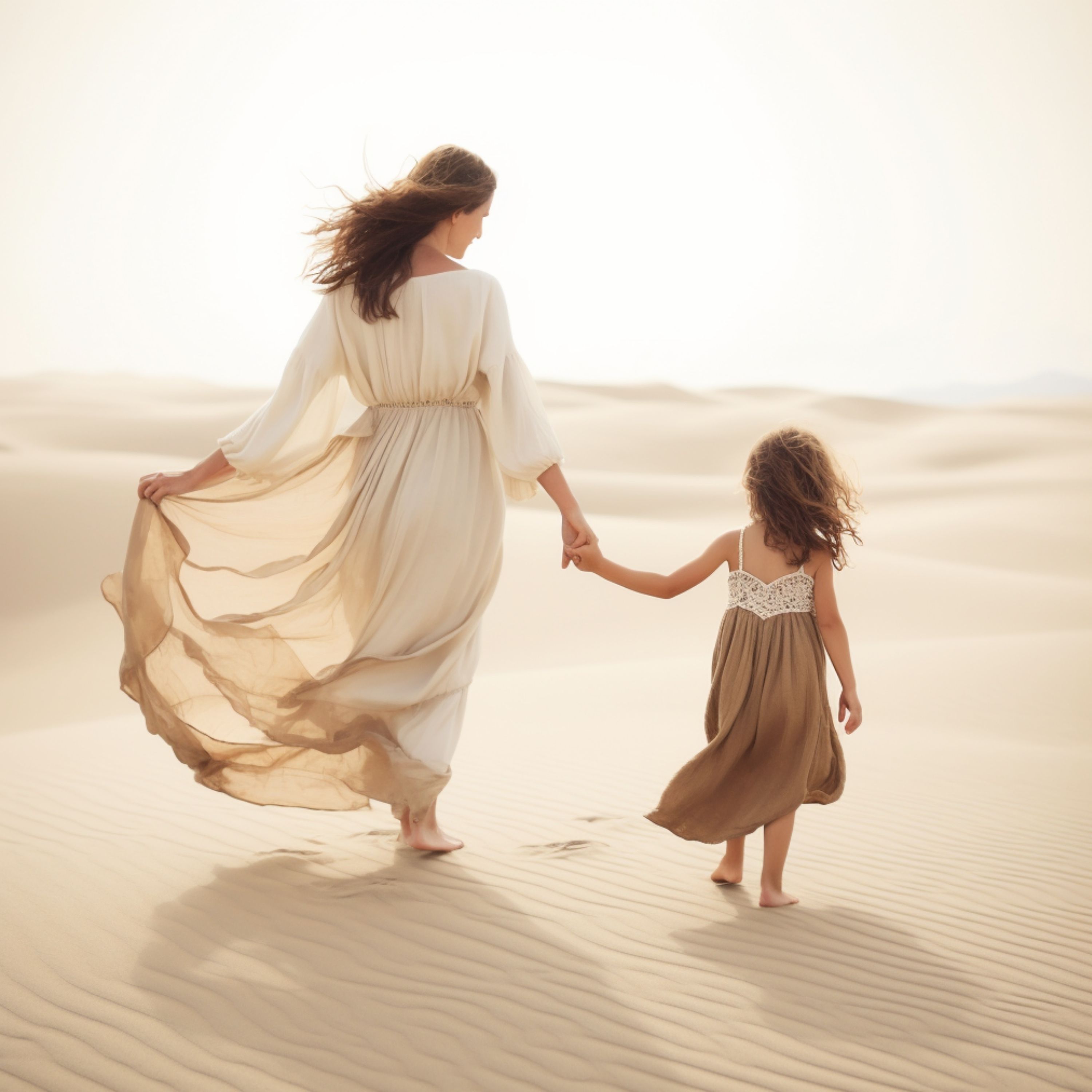 Canvas wall art, wonderful soft colour painting of mother and daughter 
