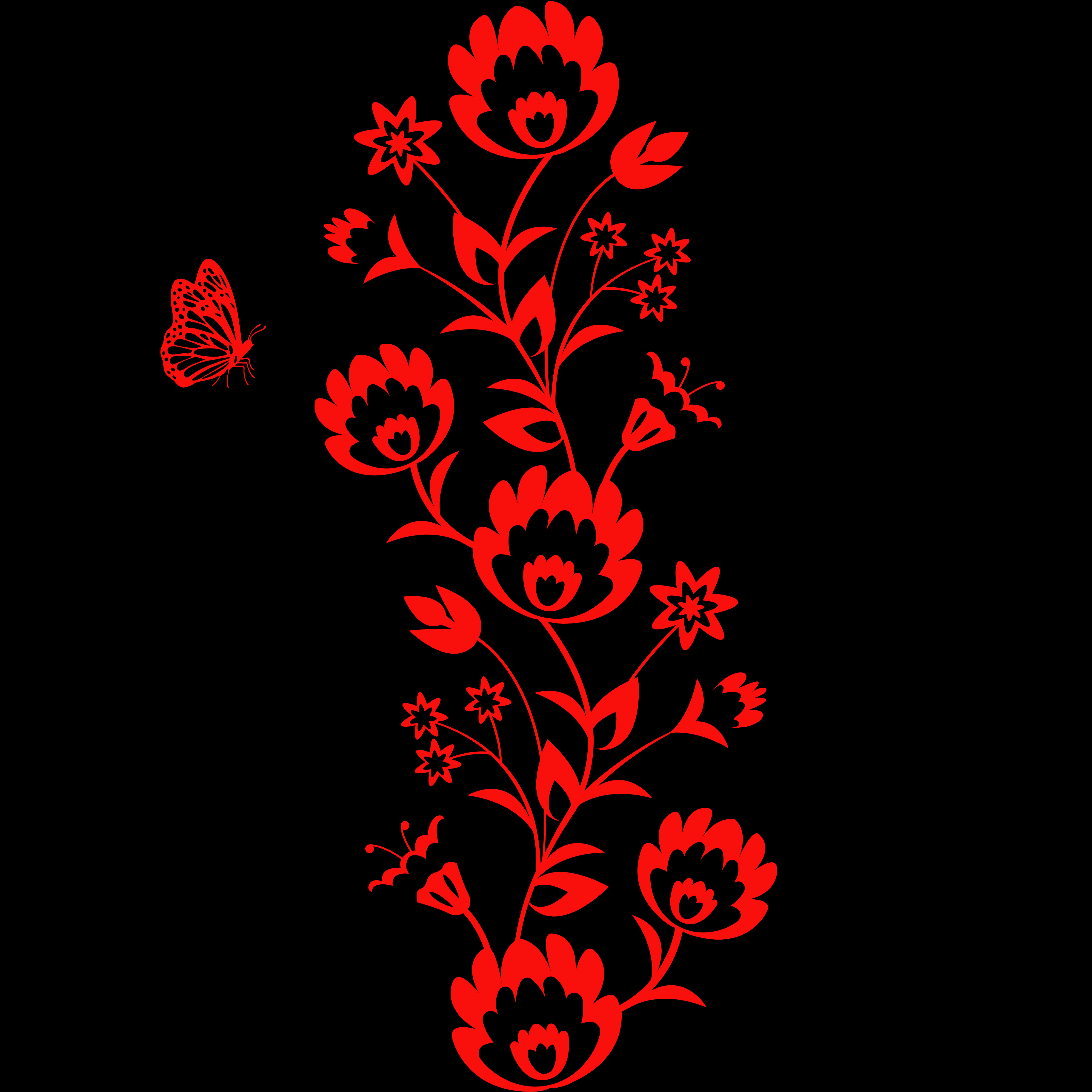 Patio cushion in black with a stunning red floral design through the middle.