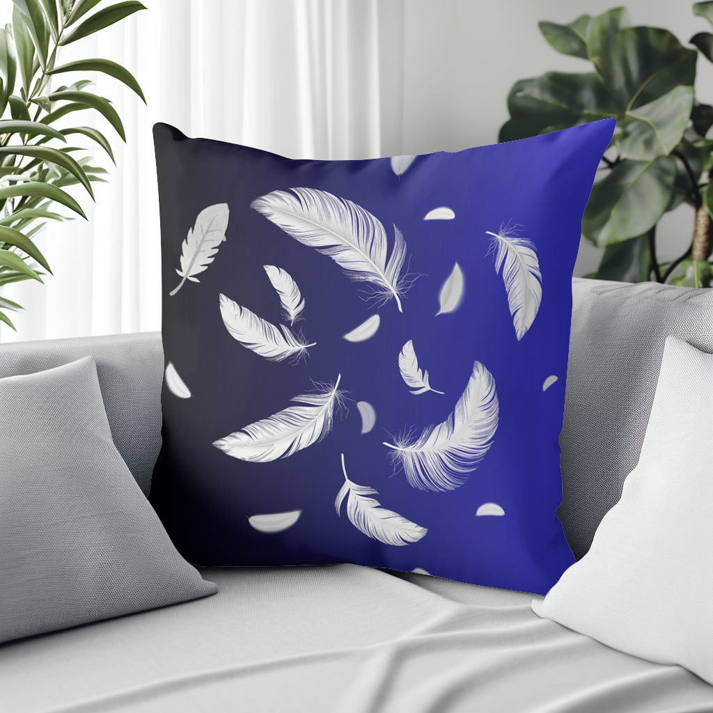 Dark blue cushion with feathers, various sizes