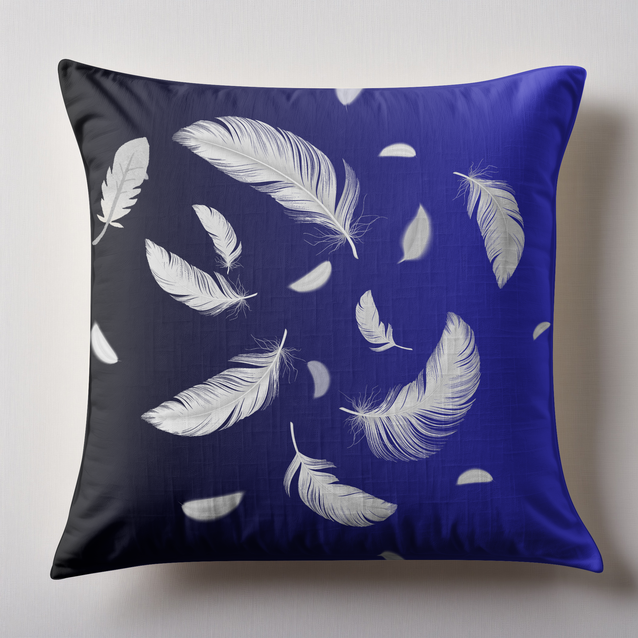 Dark blue cushion with feathers, various sizes