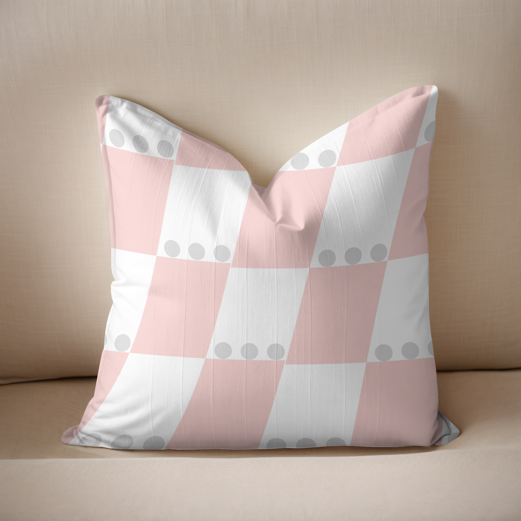 Modern Checkerboard Throw Pillow/cushion, with grey dots.