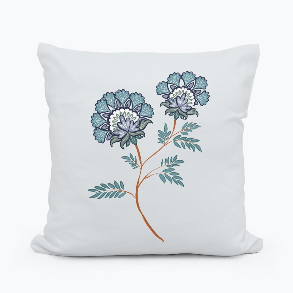 Floral Throw cushion. Light grey background.
