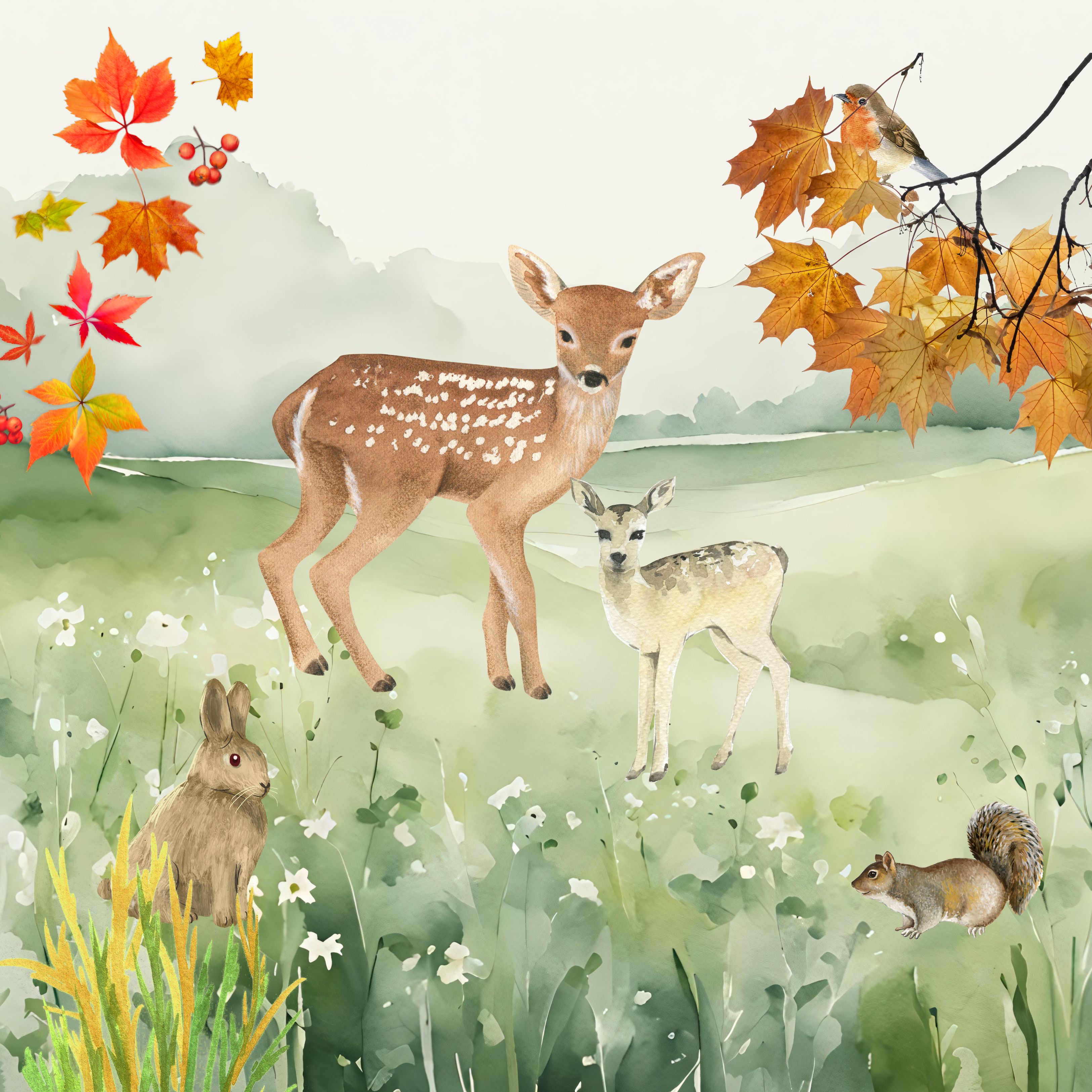 Watercolor Woodland Animals Canvas Art Print