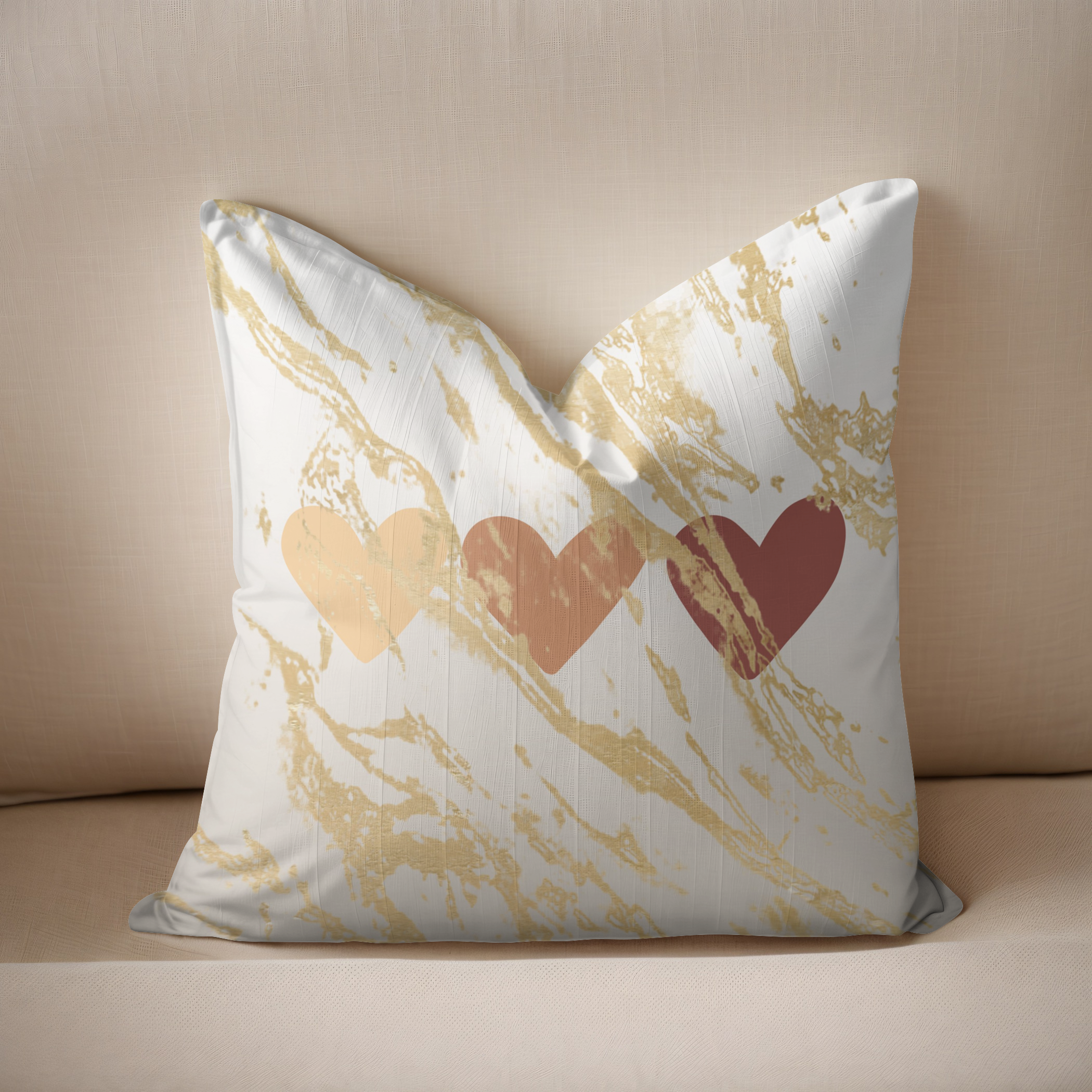 Marble Heart Print Cushion, with a golden overlay design