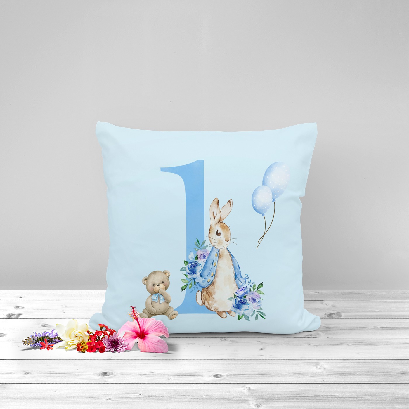 Blue Number One Birthday Pillow, baby boys pillow for the nursery.