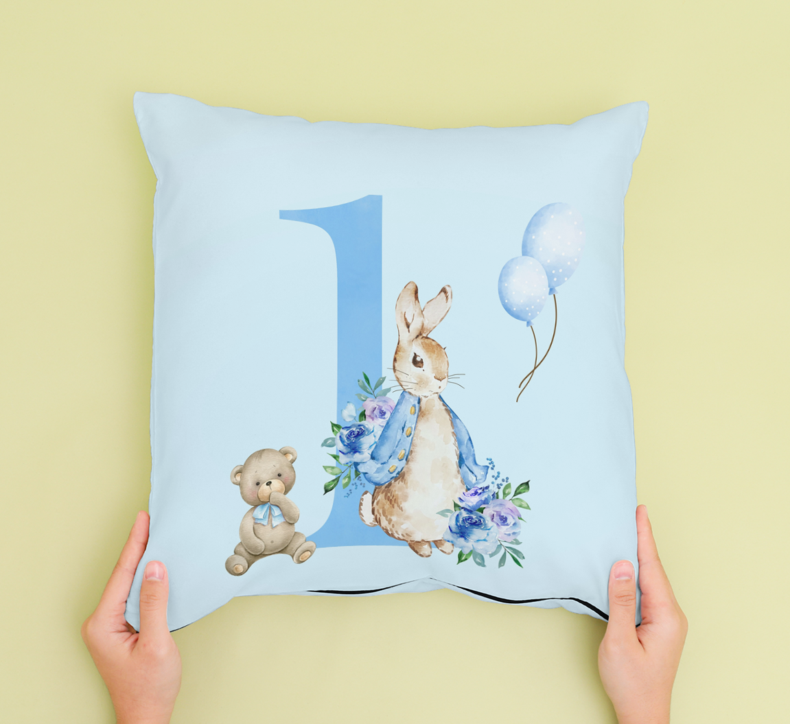 Blue Number One Birthday Pillow, baby boys pillow for the nursery.