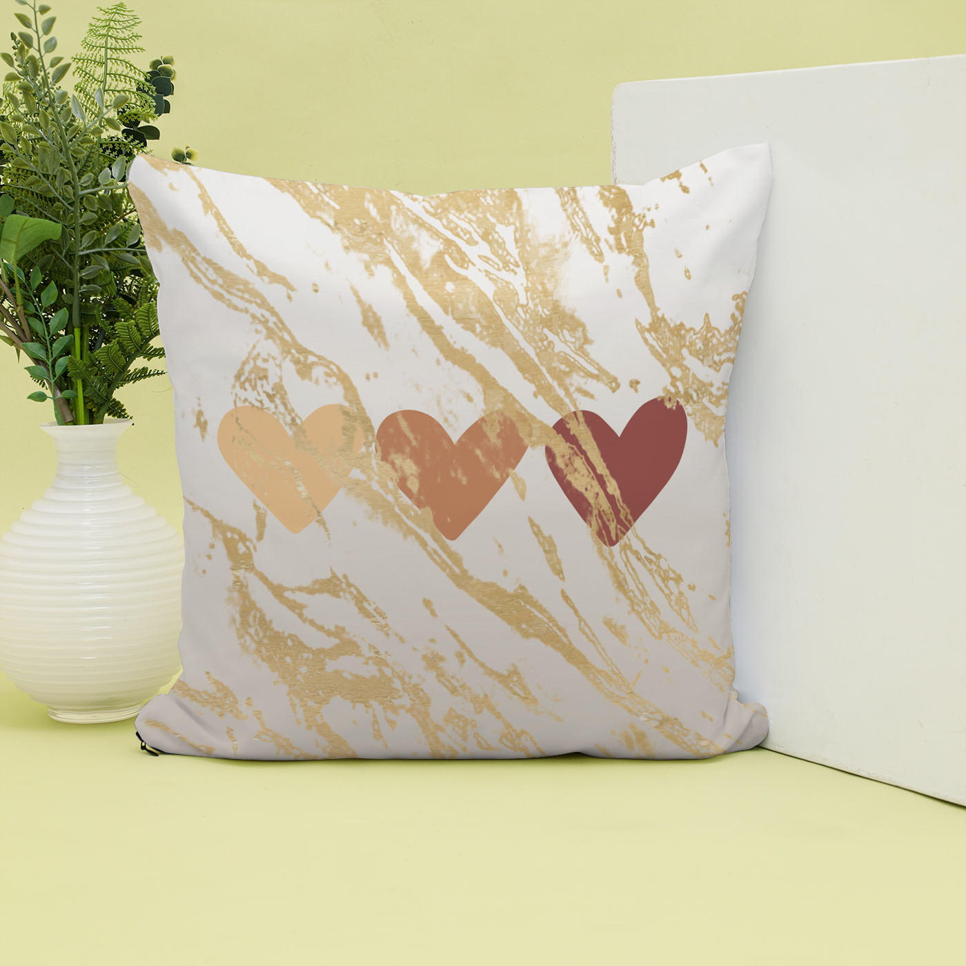 Marble Heart Print Cushion, with a golden overlay design
