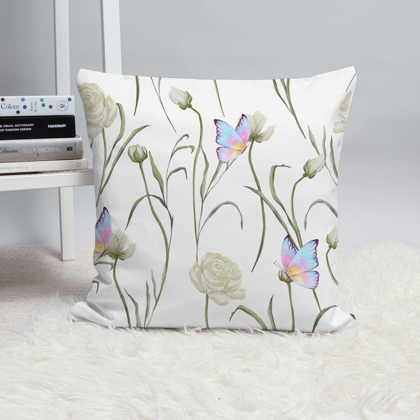 Floral Butterfly Print Cushion, pretty and elegant home accessory.