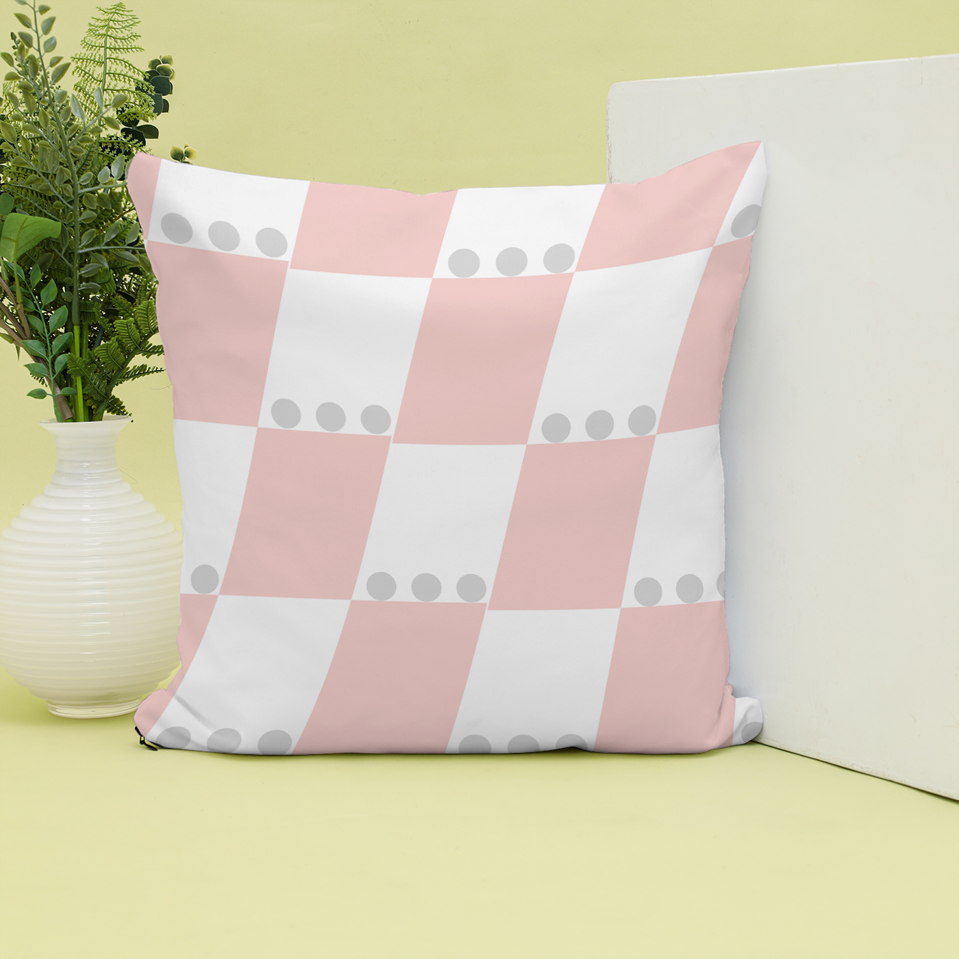 Modern Checkerboard Throw Pillow/cushion, with grey dots.