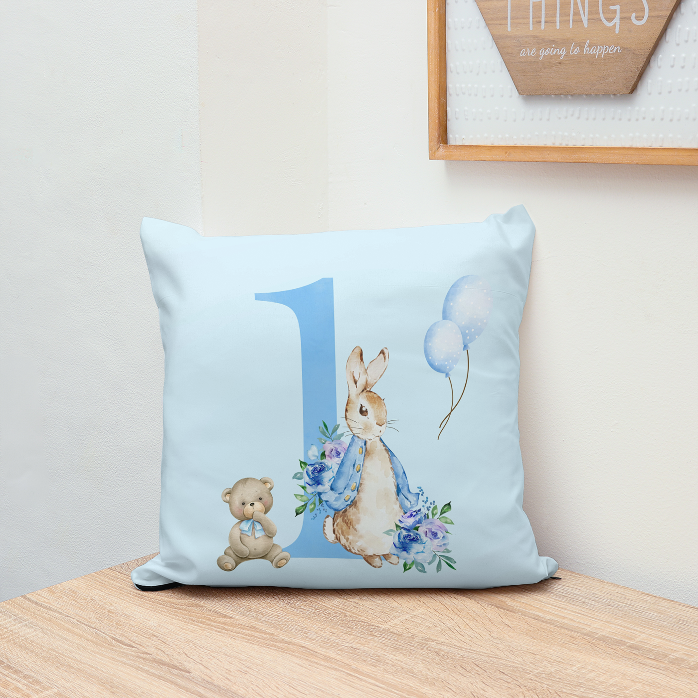 Blue Number One Birthday Pillow, baby boys pillow for the nursery.