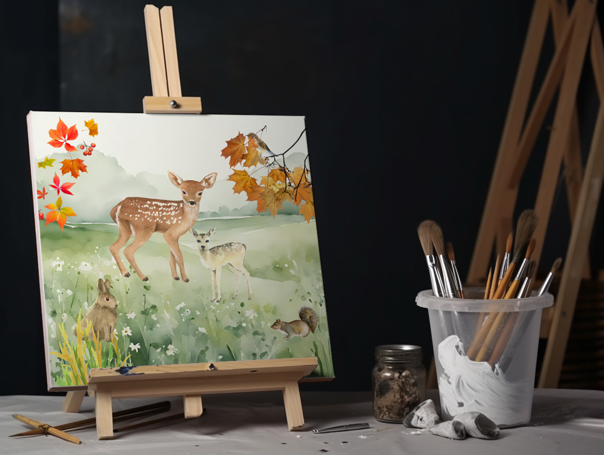 Watercolor Woodland Animals Canvas Art Print