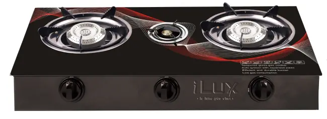 iLux Cuisinière à Gaz - Réchaud 3 Feux - LXG-8413-Z95 - Noir