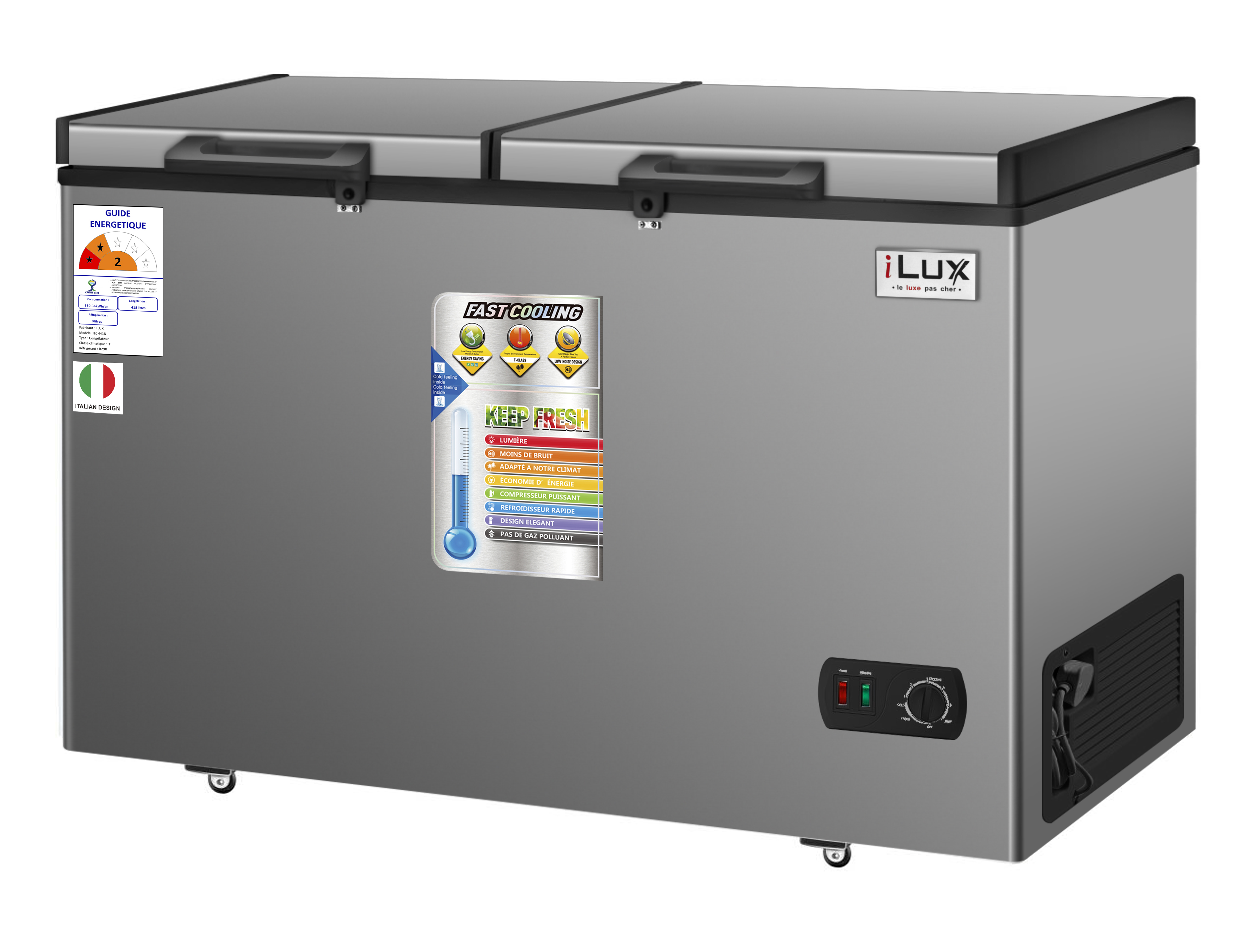iLUX Congélateur Horizontal 2 Battants - 418L - ILCH418