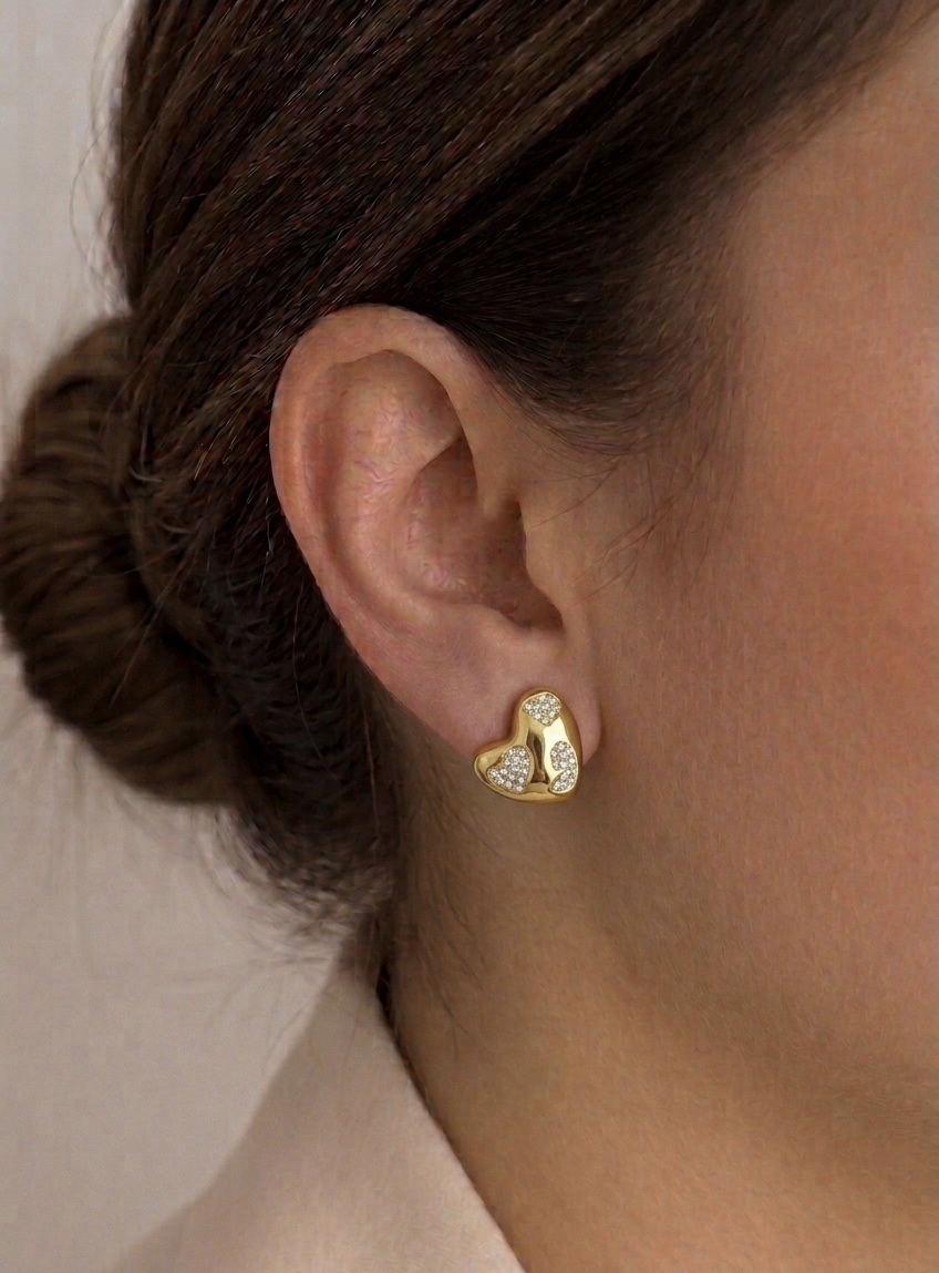 Gold Heart Stud Earrings