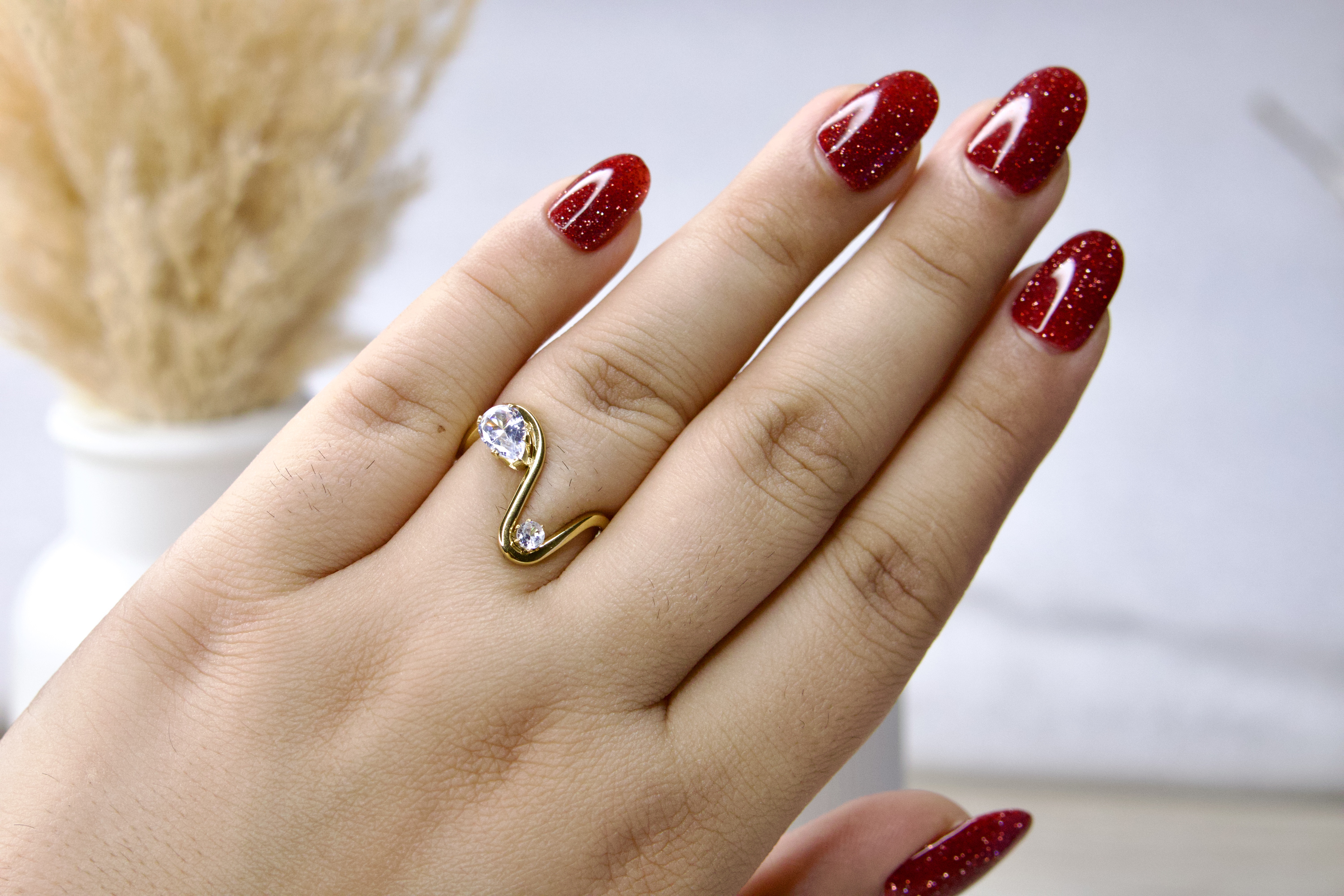 Studded Wave Gold Ring