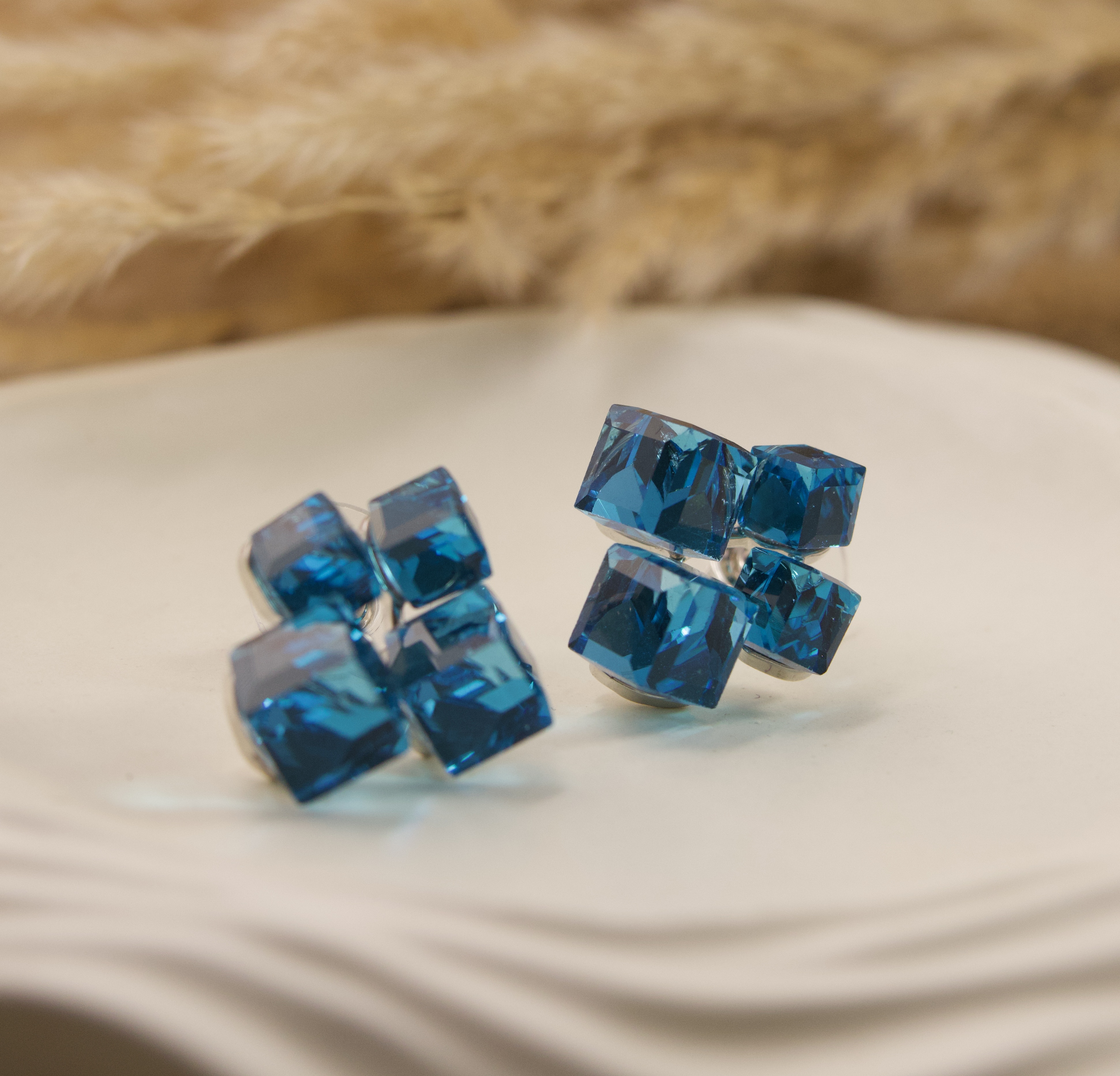 Blue Crystal Square Earrings