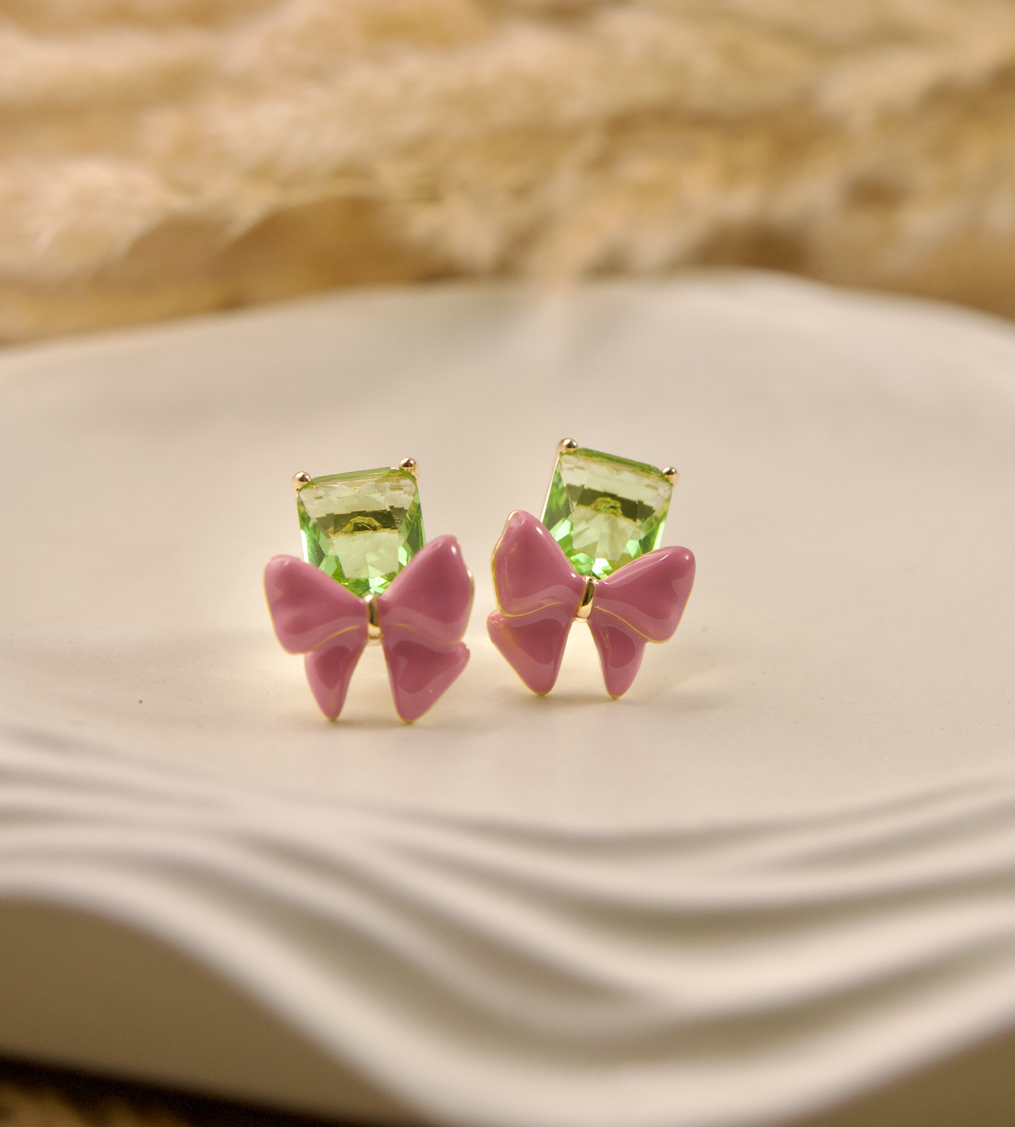 Green Gemstone Bow Earrings