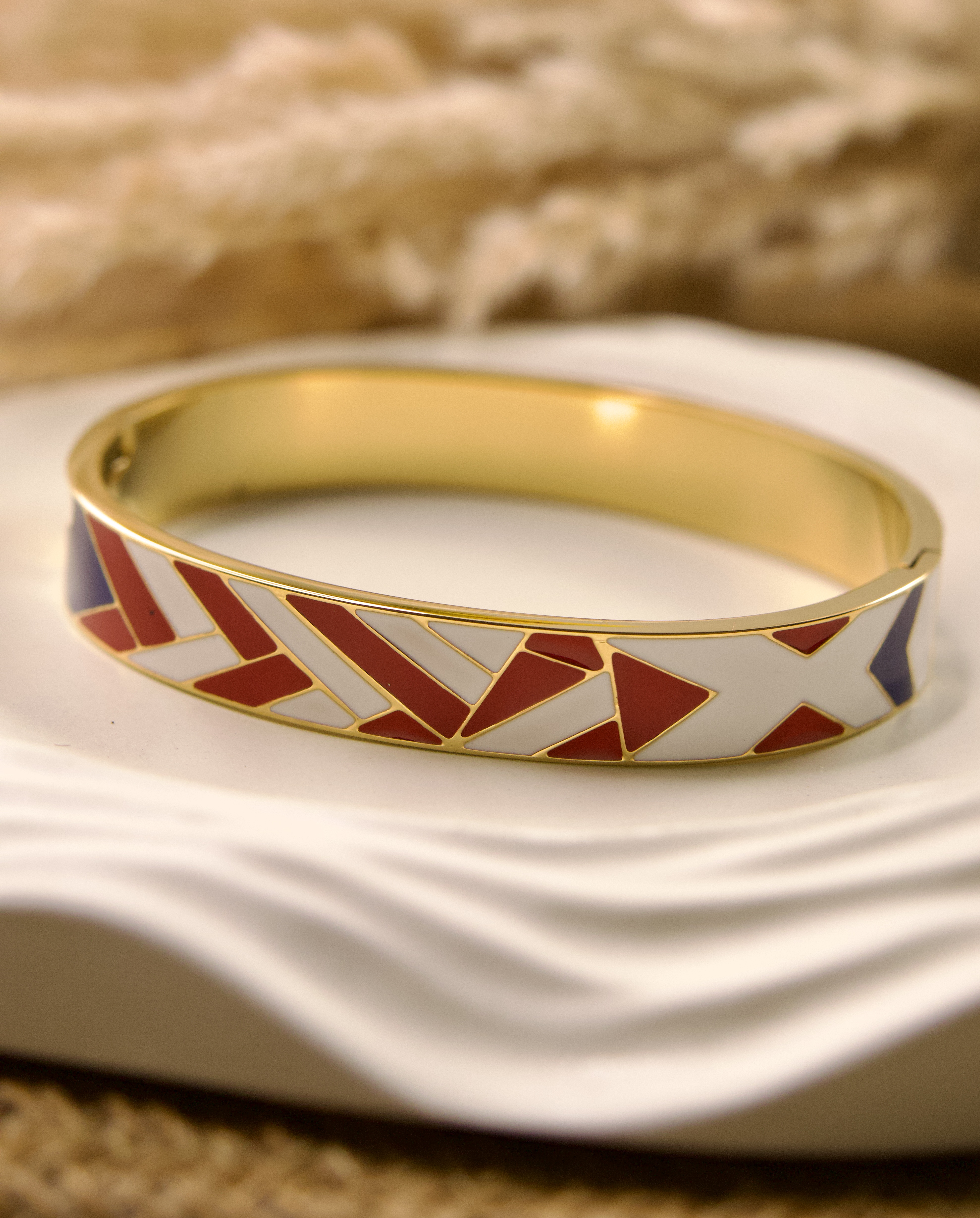 Geometric Enamel Gold Bangle