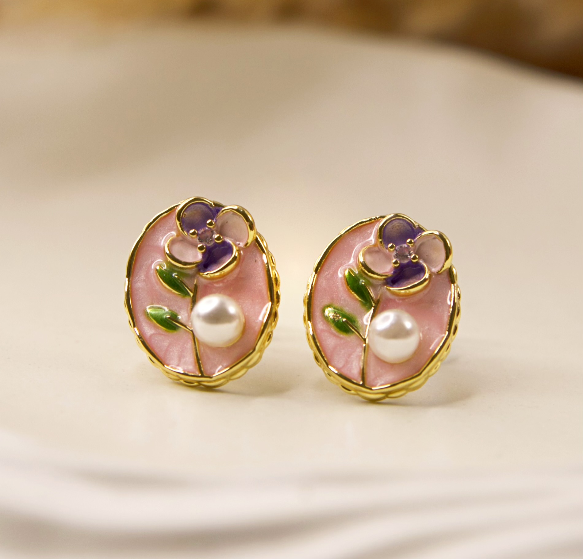 Floral Pearl Stud Earrings