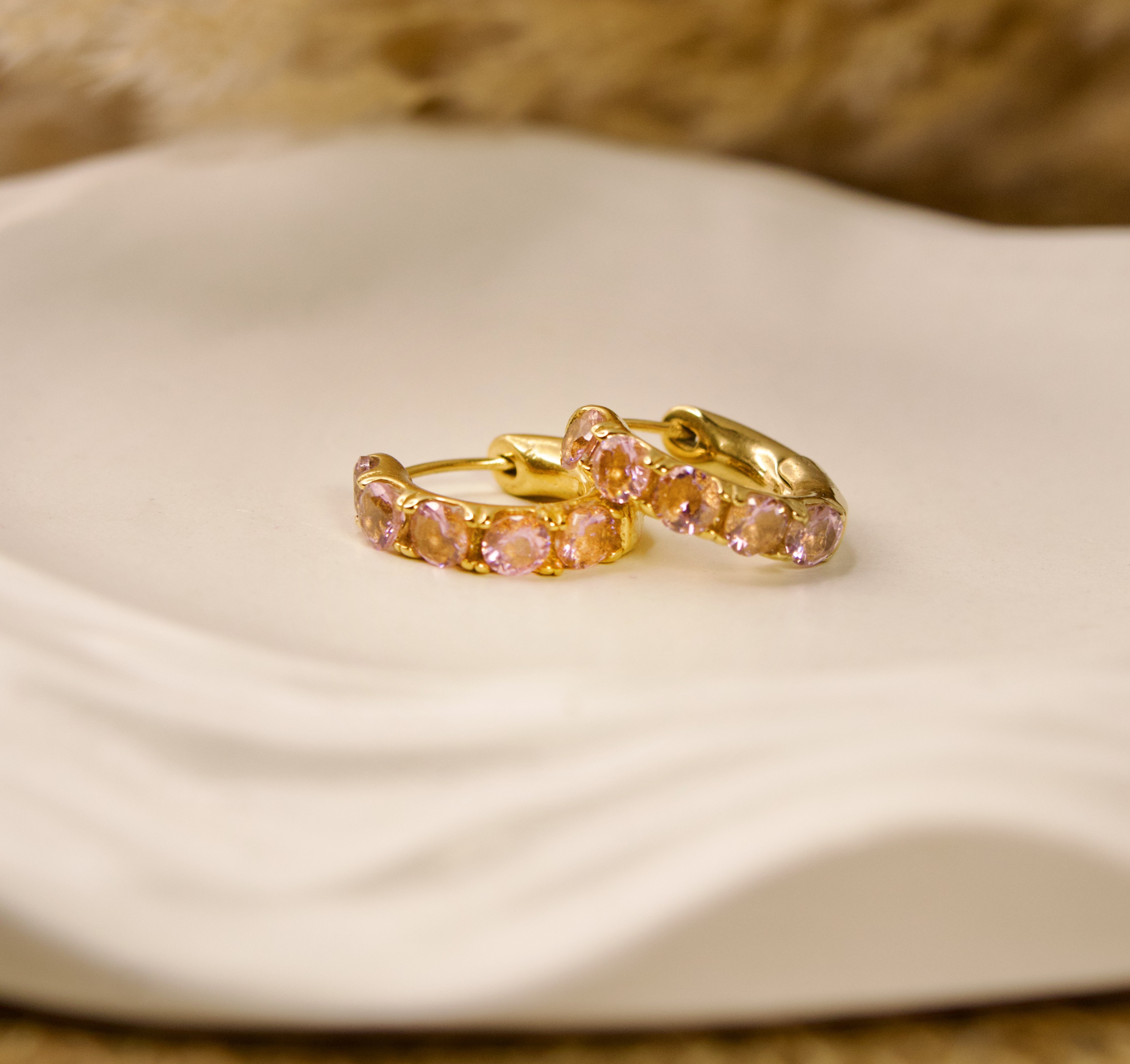 Pink Stones Hoop Earrings 