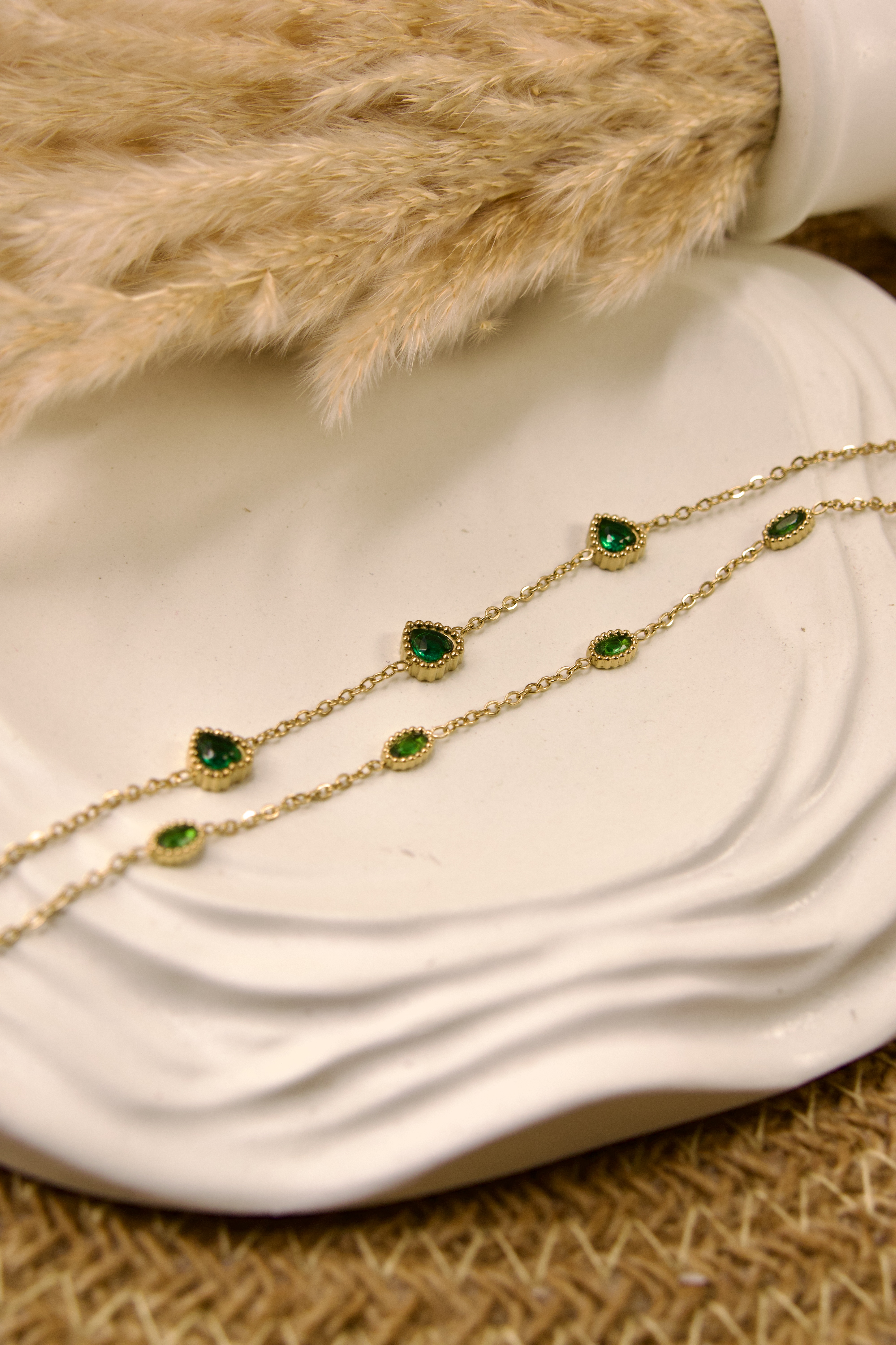 Gold Bracelet with Green Gemstones