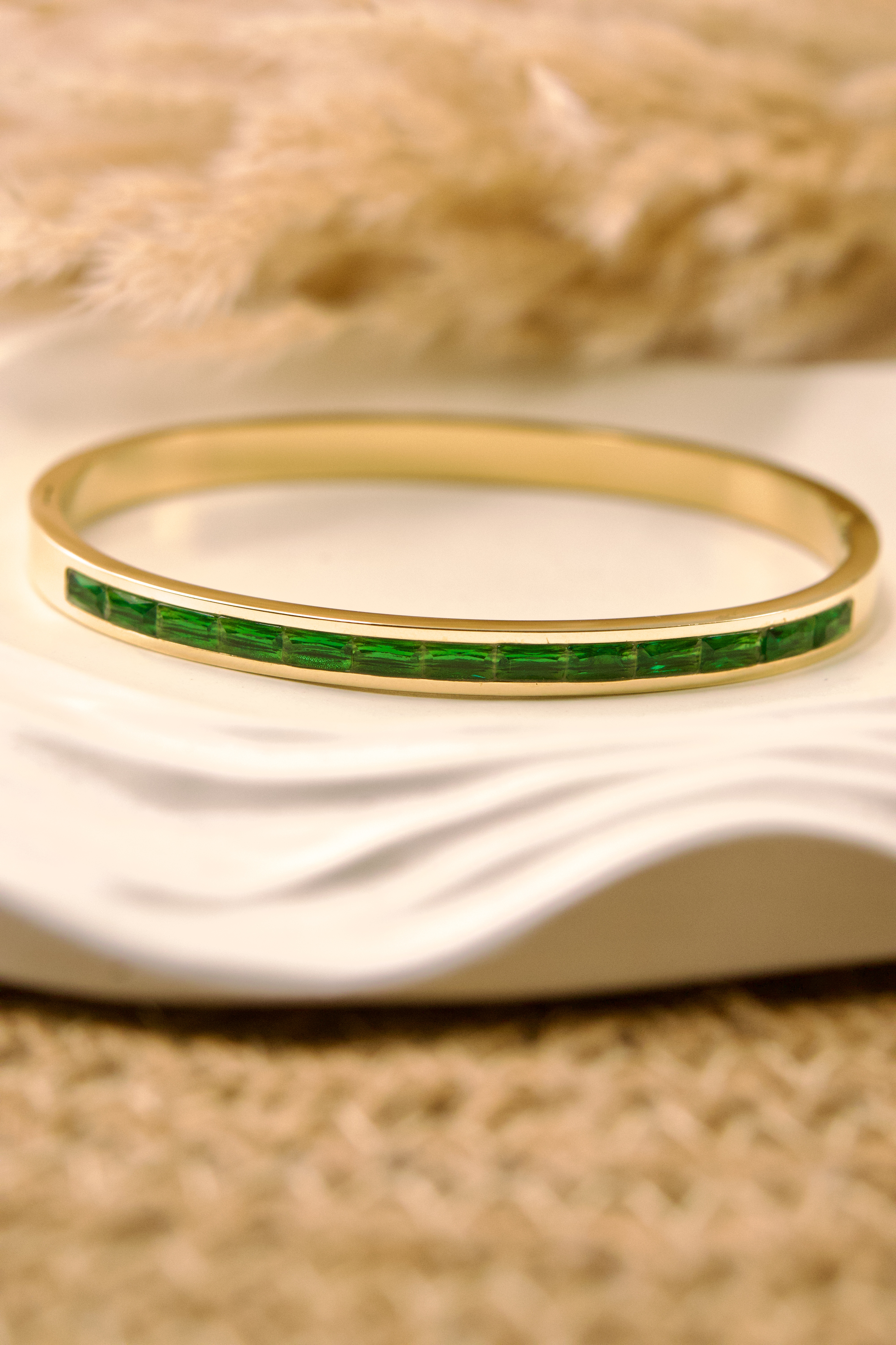 Gold Bracelet with Green Stones