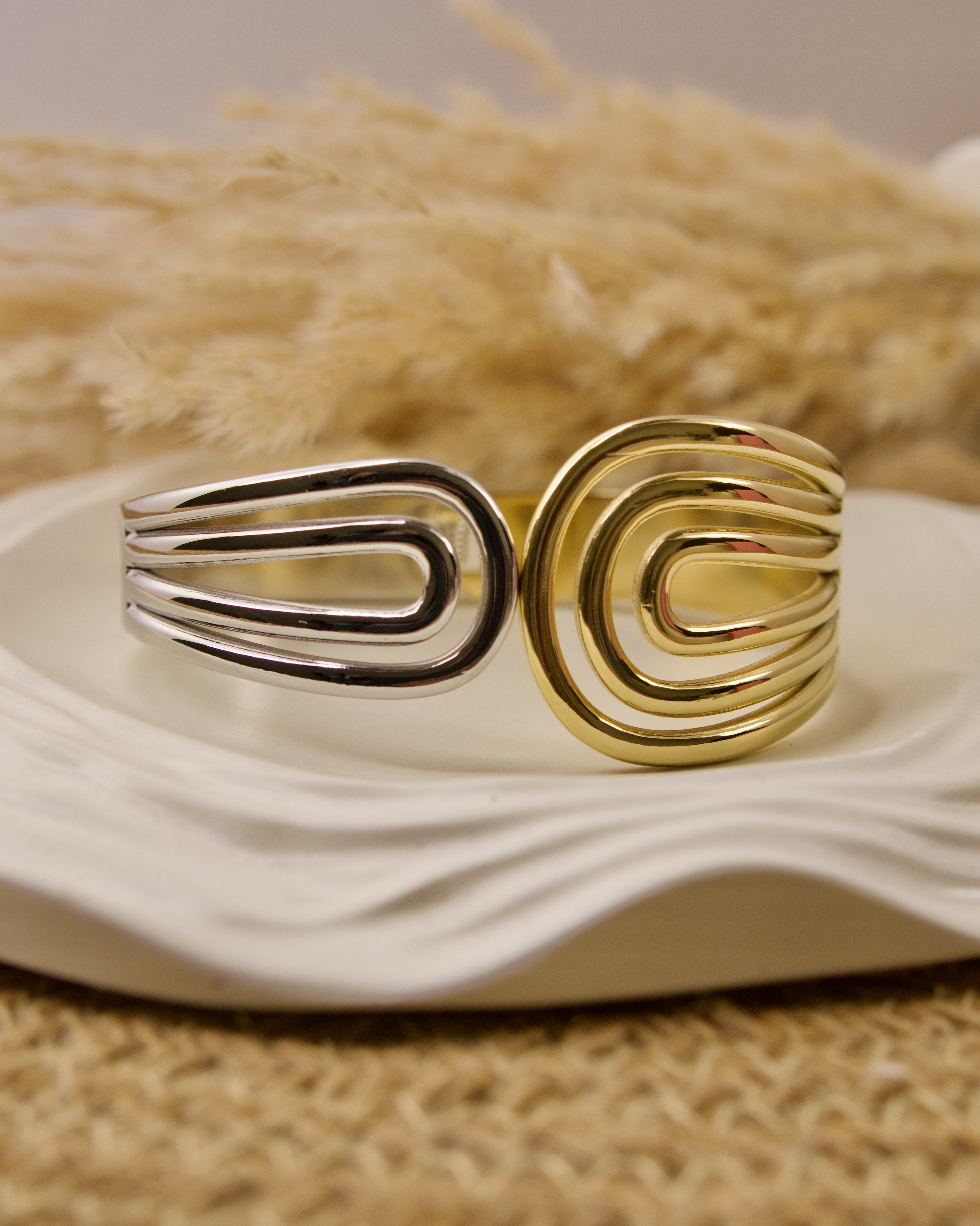 Dual Tone Geometric Cuff Bracelet