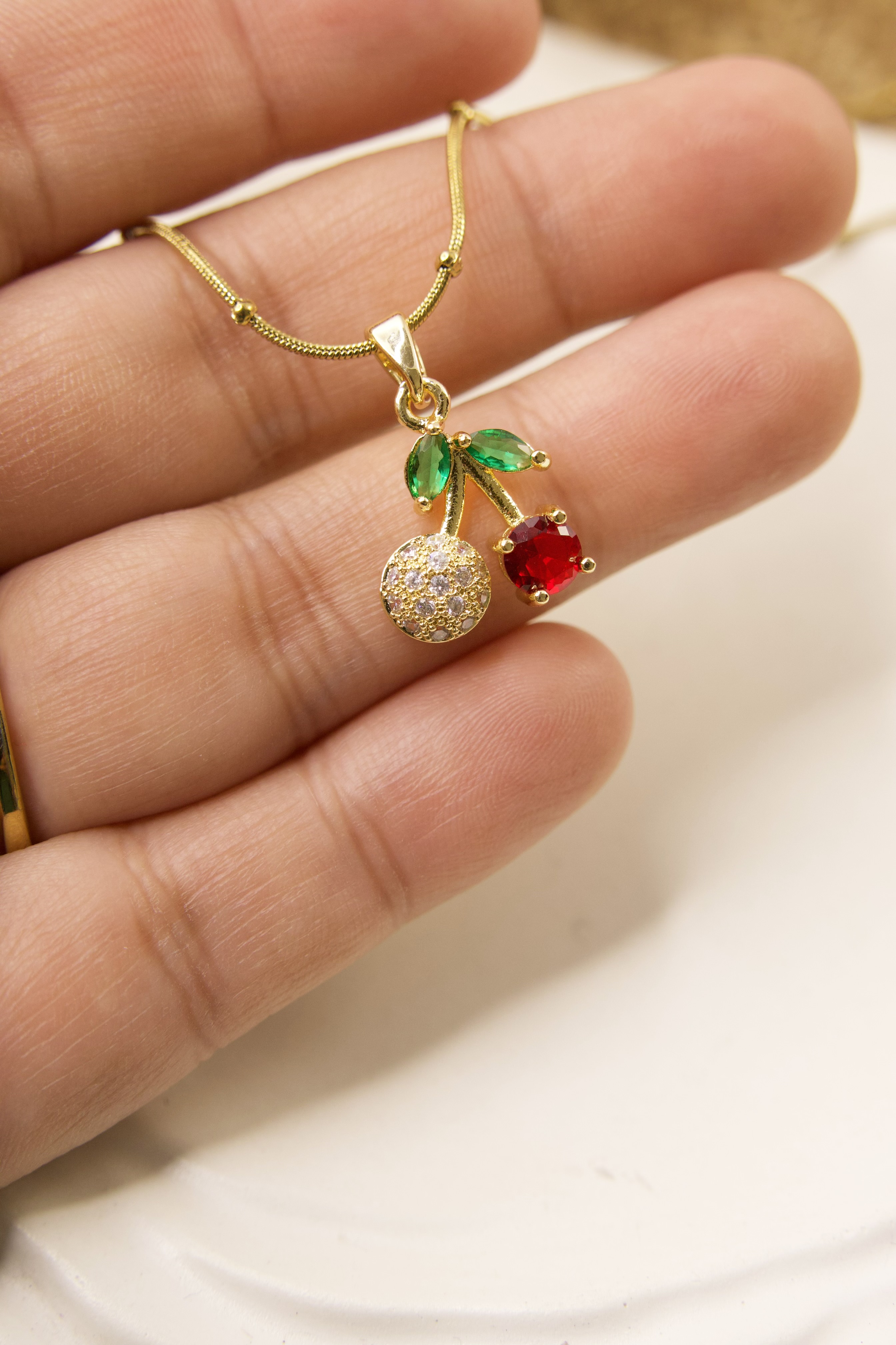 Gold-Plated Cherry Pendant Necklace