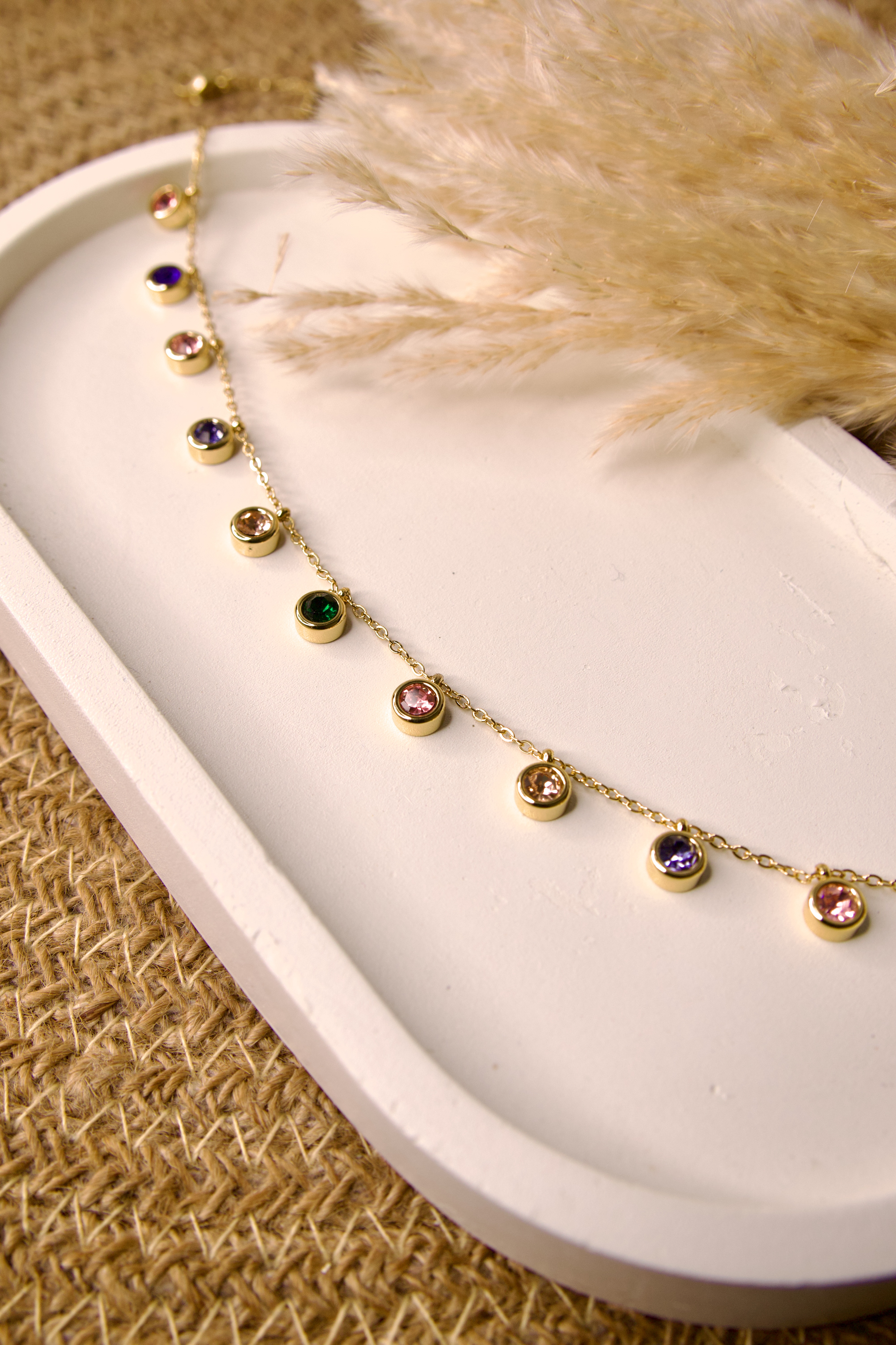 Colorful Gemstone Charm Necklace 