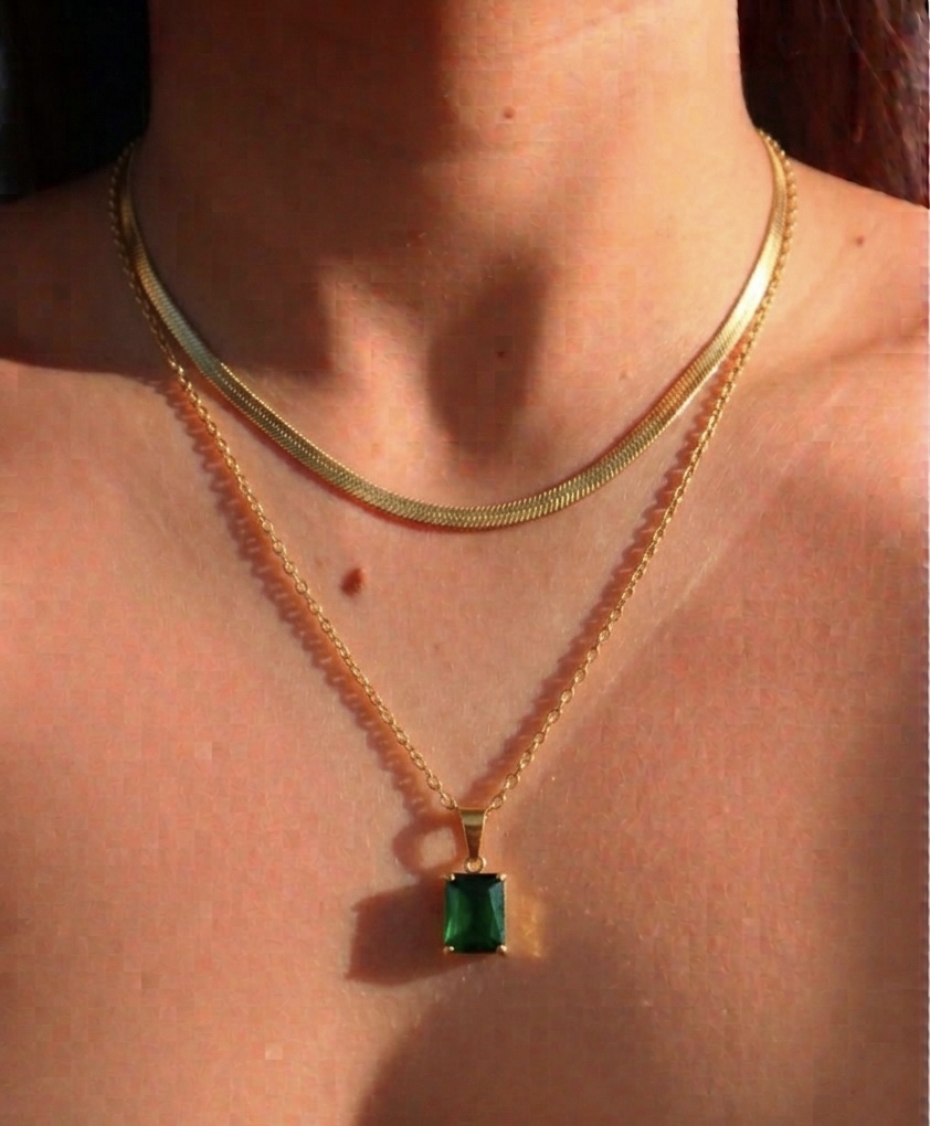 Emerald Gold Layered Necklace Set