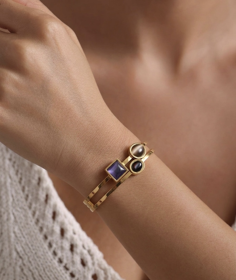 Gold Geometric Gemstone Bracelet
