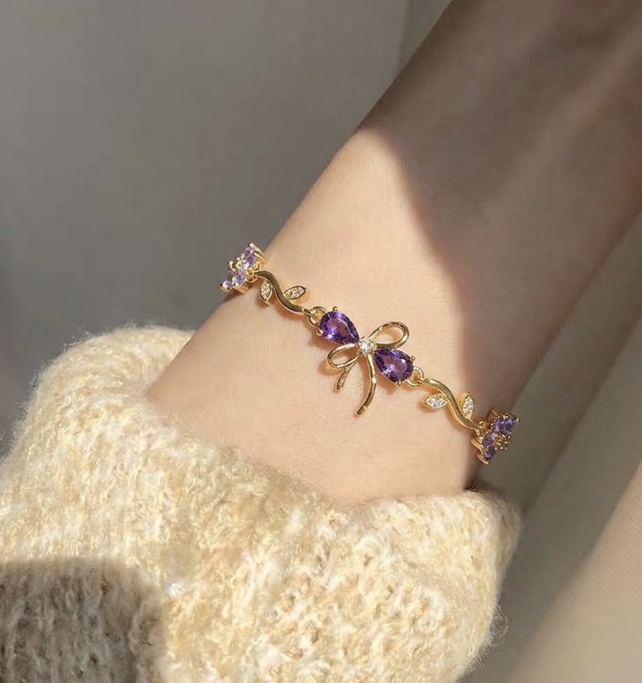 Butterfly Amethyst Gold-Plated Bracelet