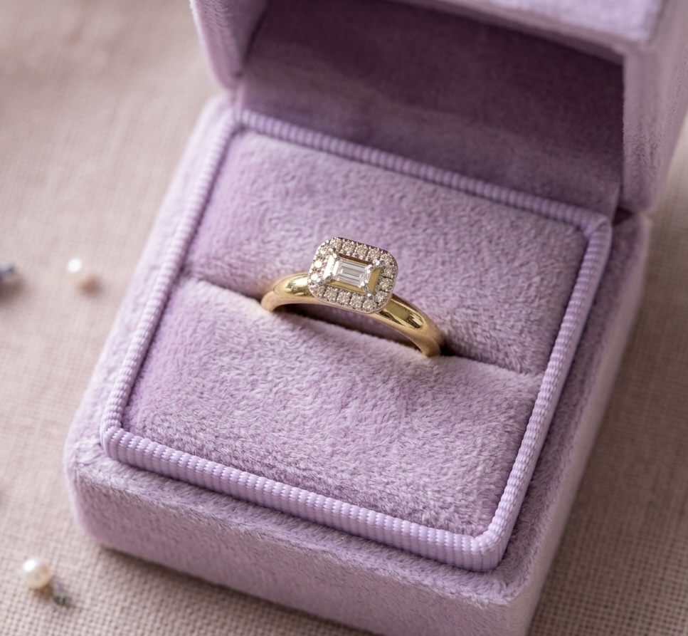 Rectangular Diamond Halo Ring