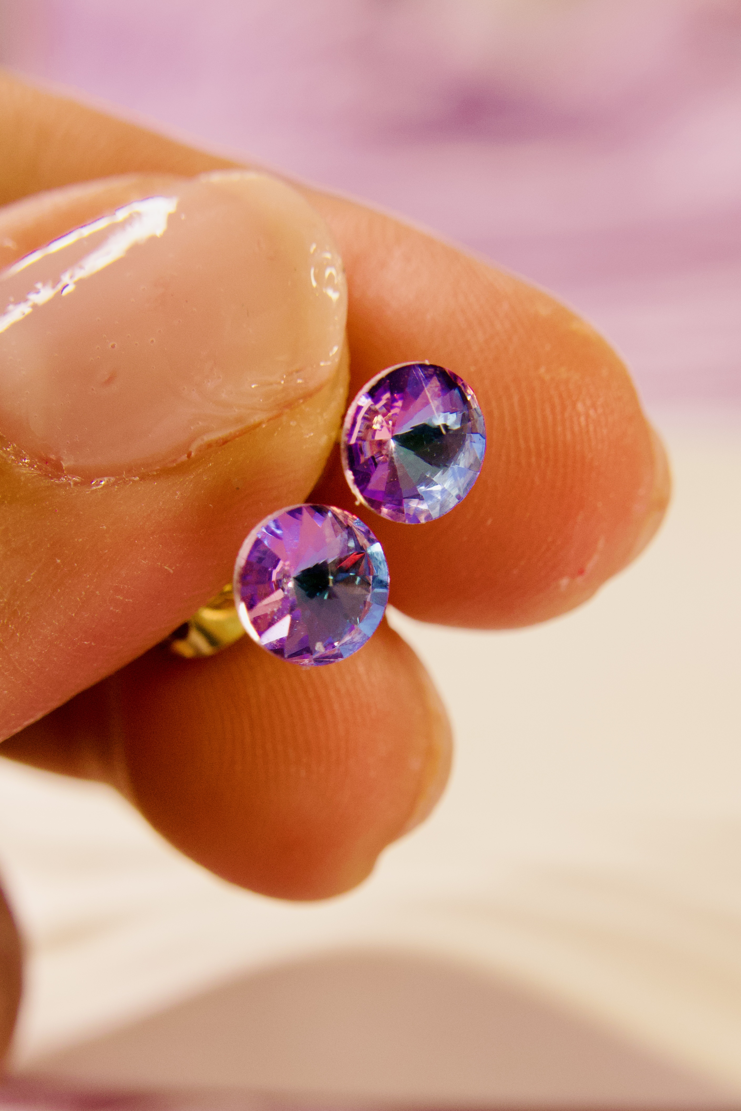 Purple - Pink Crystal Stud Earrings