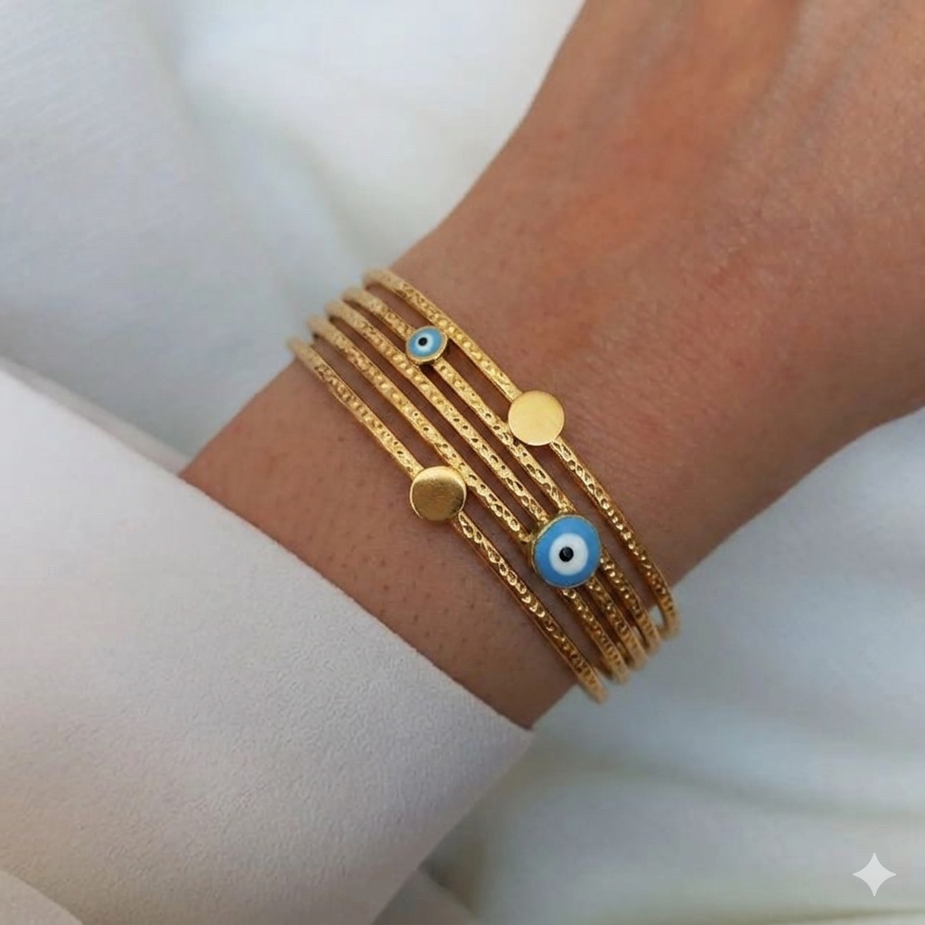 Gold Evil Eye Bangle Set