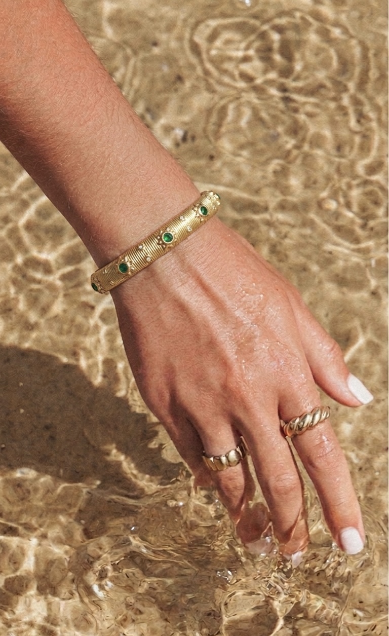 Golden Bracelet with Green Stones