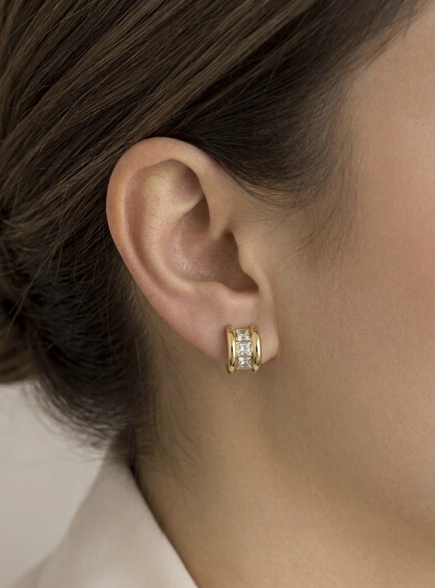 Gold Hoop Earrings with Crystal Accents