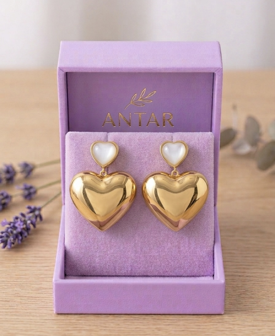 Gold Heart Drop Earrings