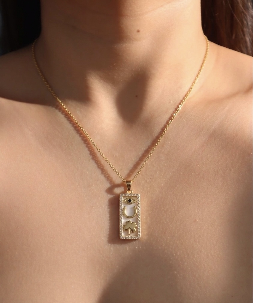 Gold Rectangle Pendant Necklace