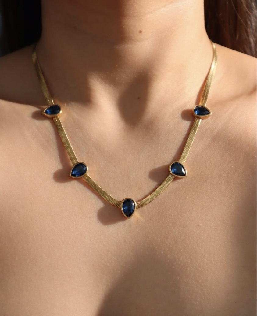 Gold Plated Blue Stone Necklace