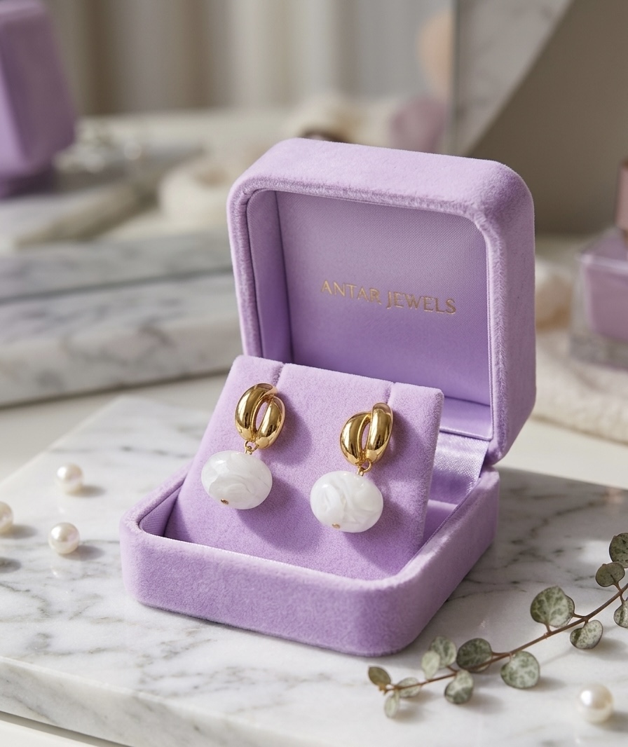 Gold & Marble Drop Earrings