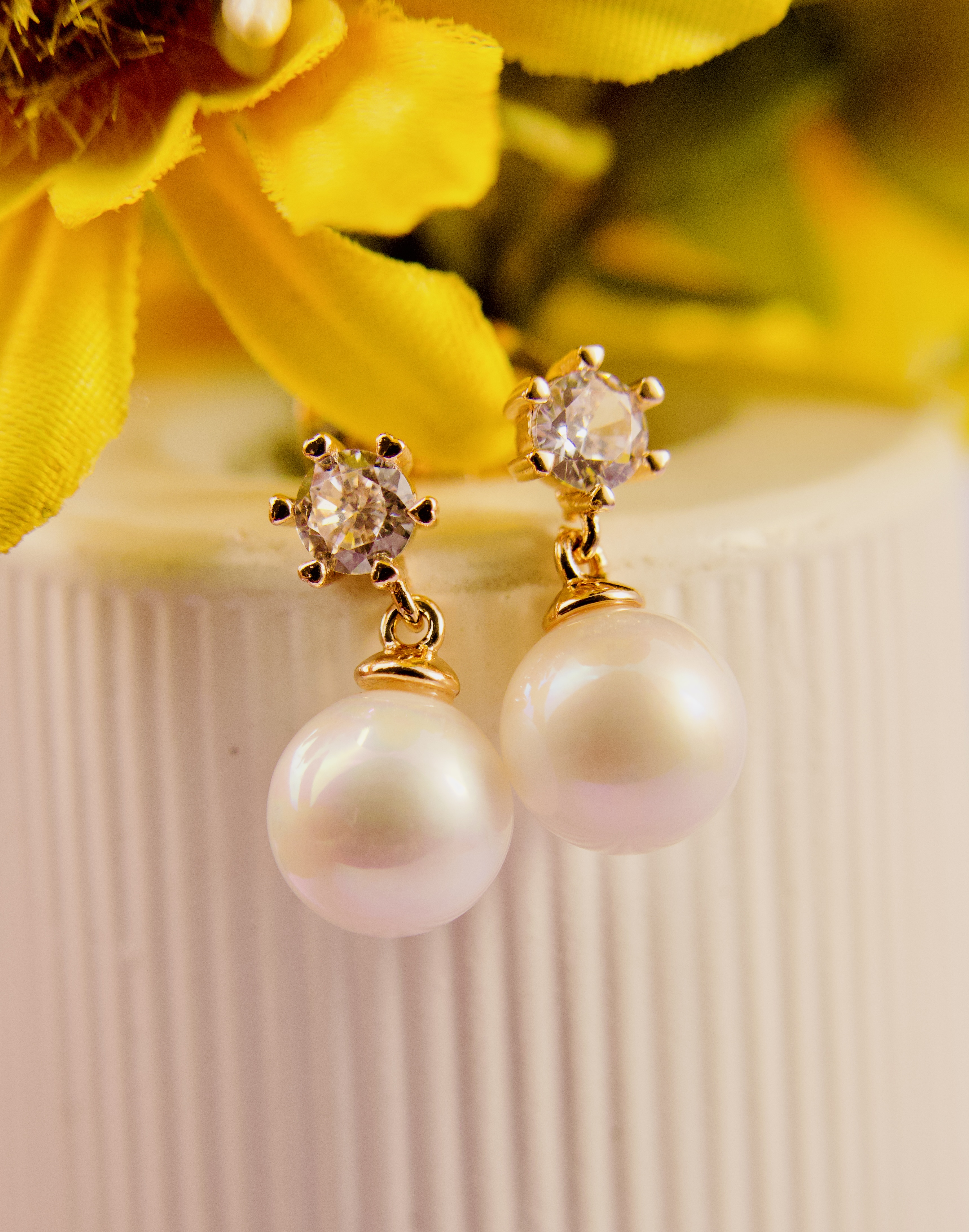 Pearl and Diamond Stud Earrings