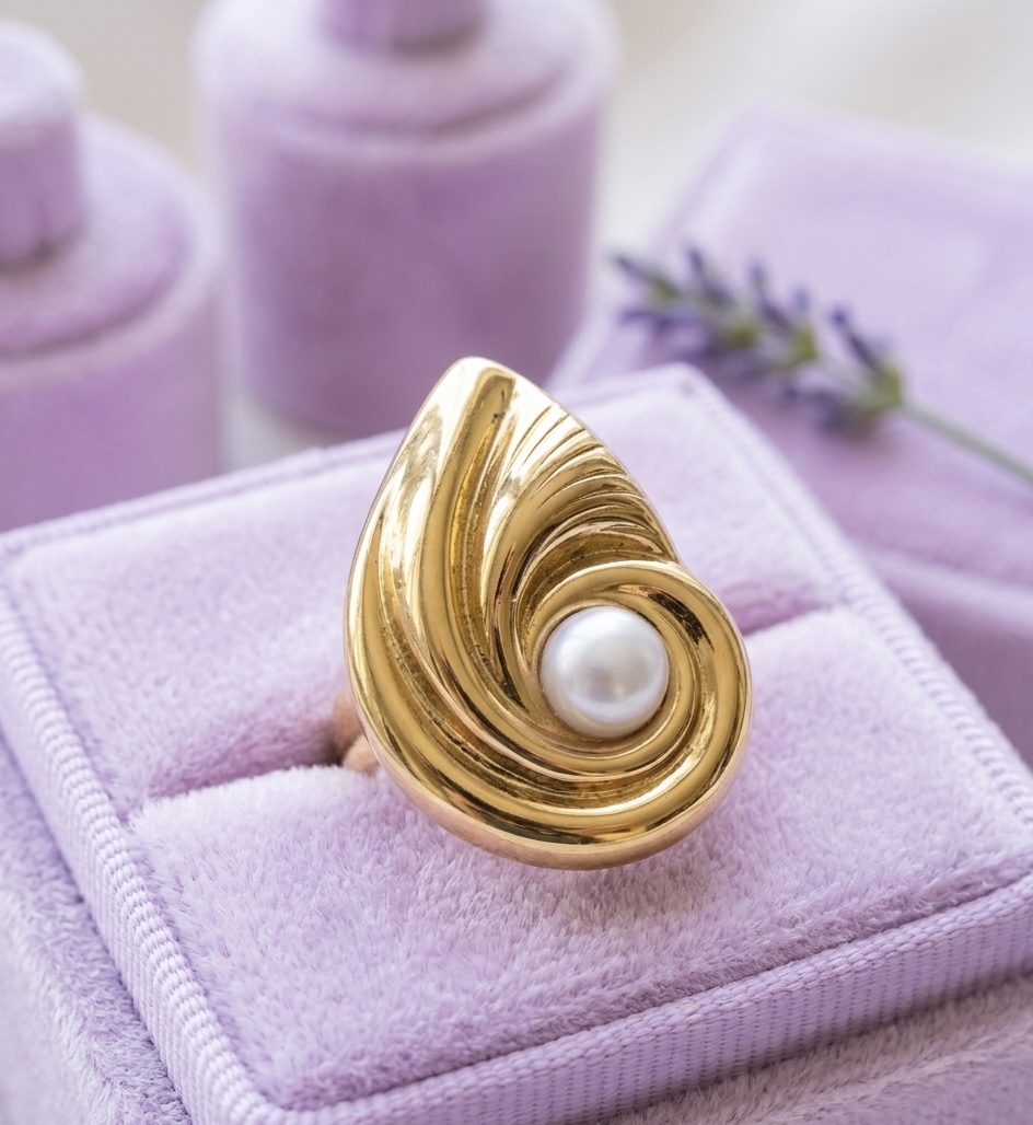Golden Spiral Pearl Ring