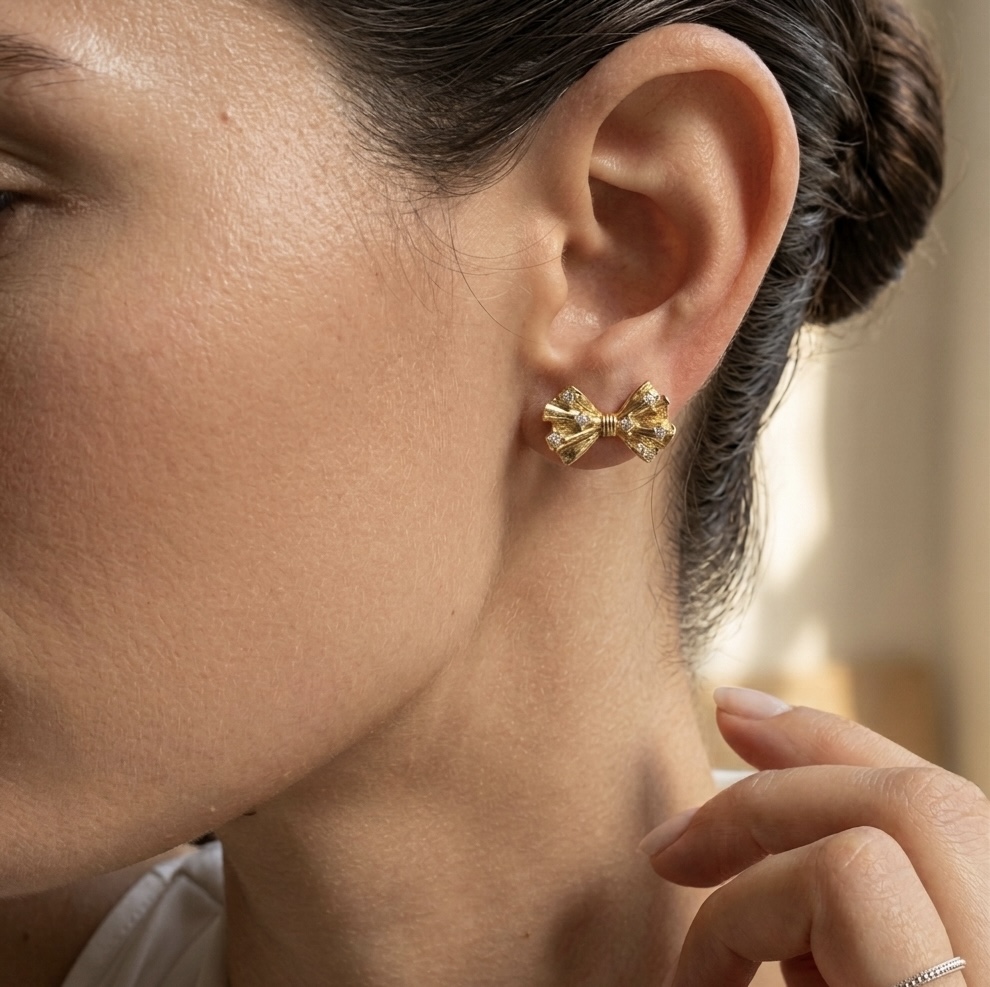 Gold Bow Stud Earrings