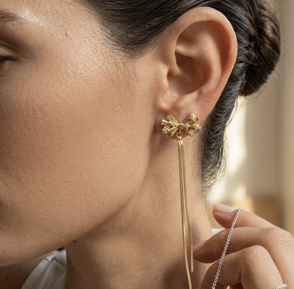 Gold Bow Stud Earrings